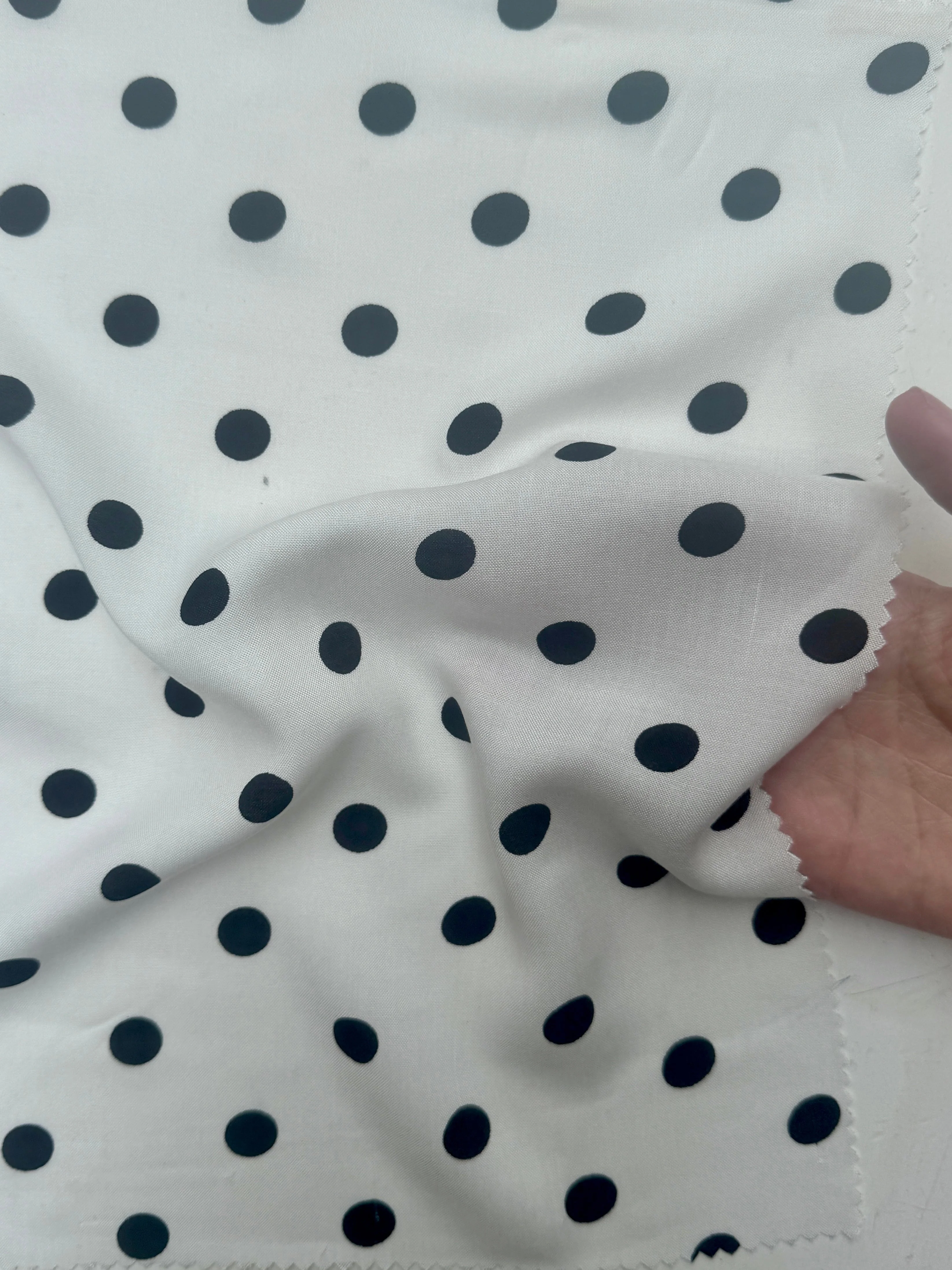 Black Polka Dots on White Rayon Challis - Image 9