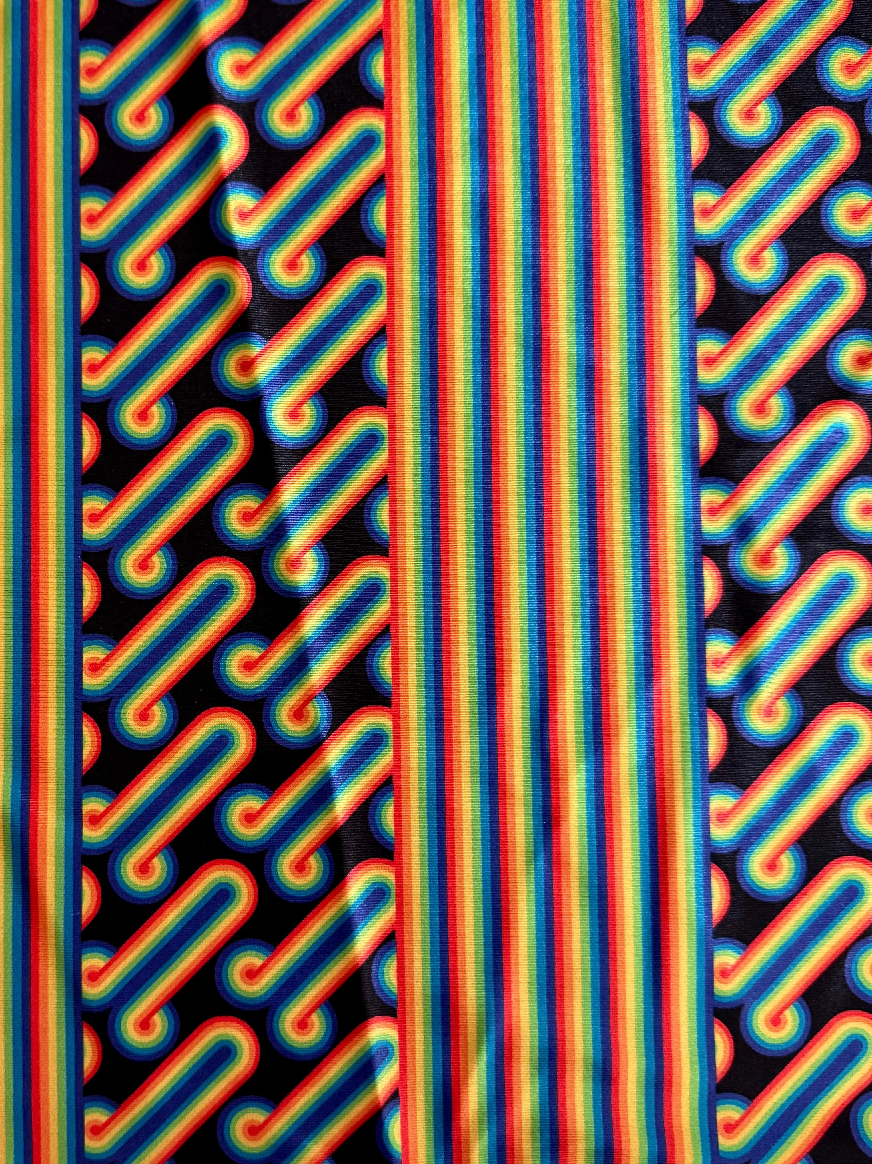 Black Retro Rainbow Graphic Nylon Spandex - Image 2
