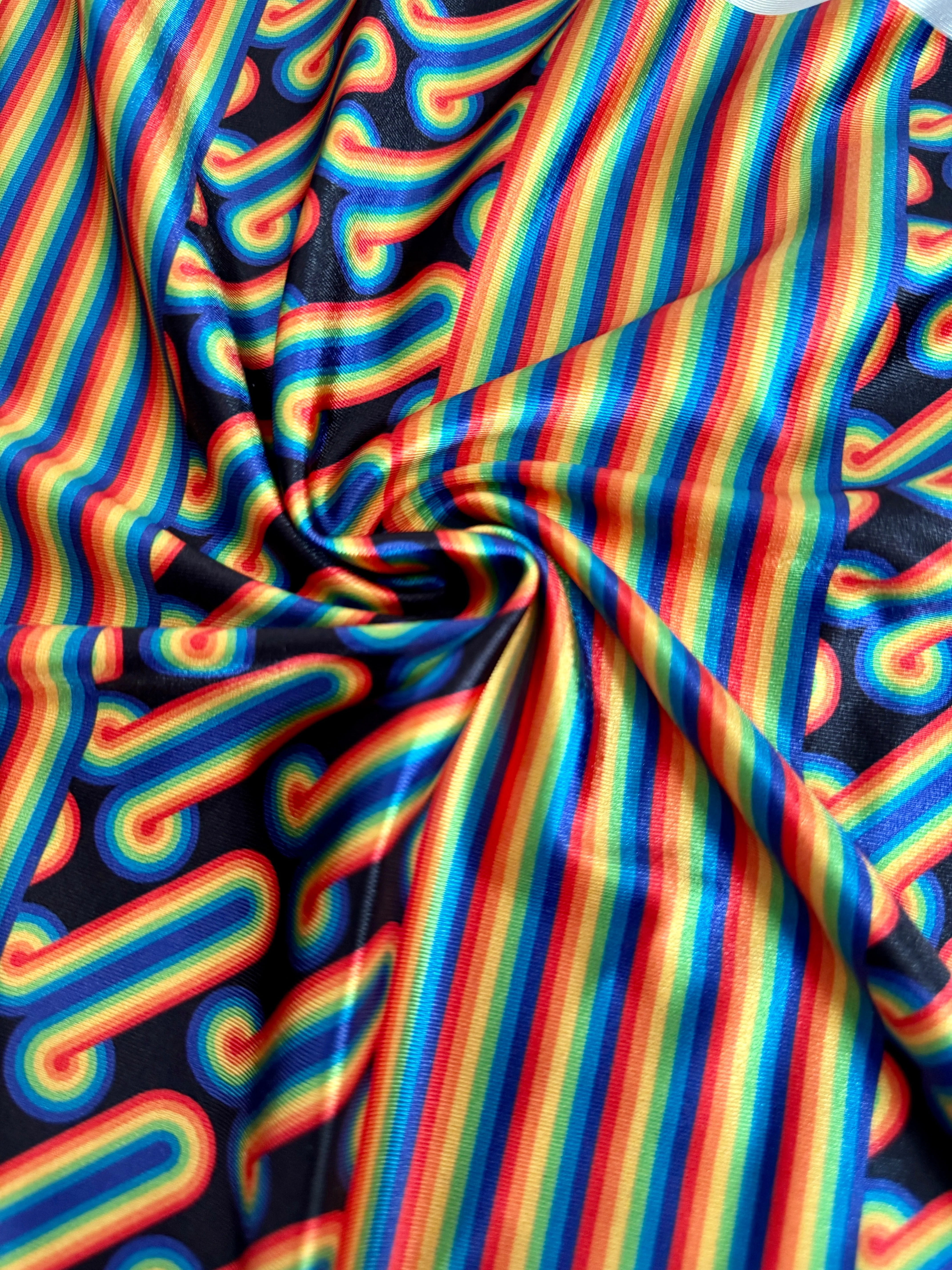 Black Retro Rainbow Graphic Nylon Spandex - Image 3