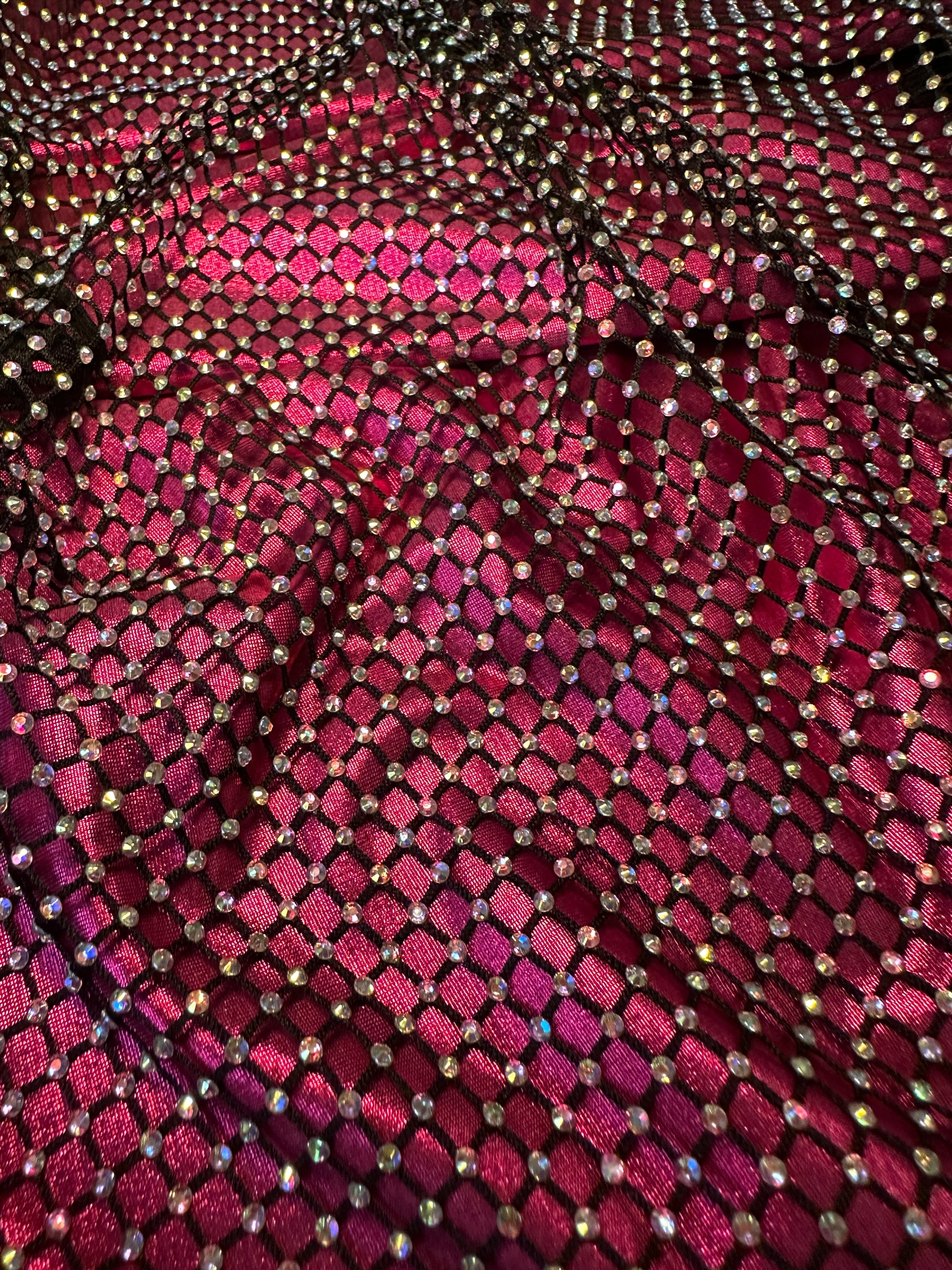 Black Rhinestone Diamond Fishnet Mesh - Image 10