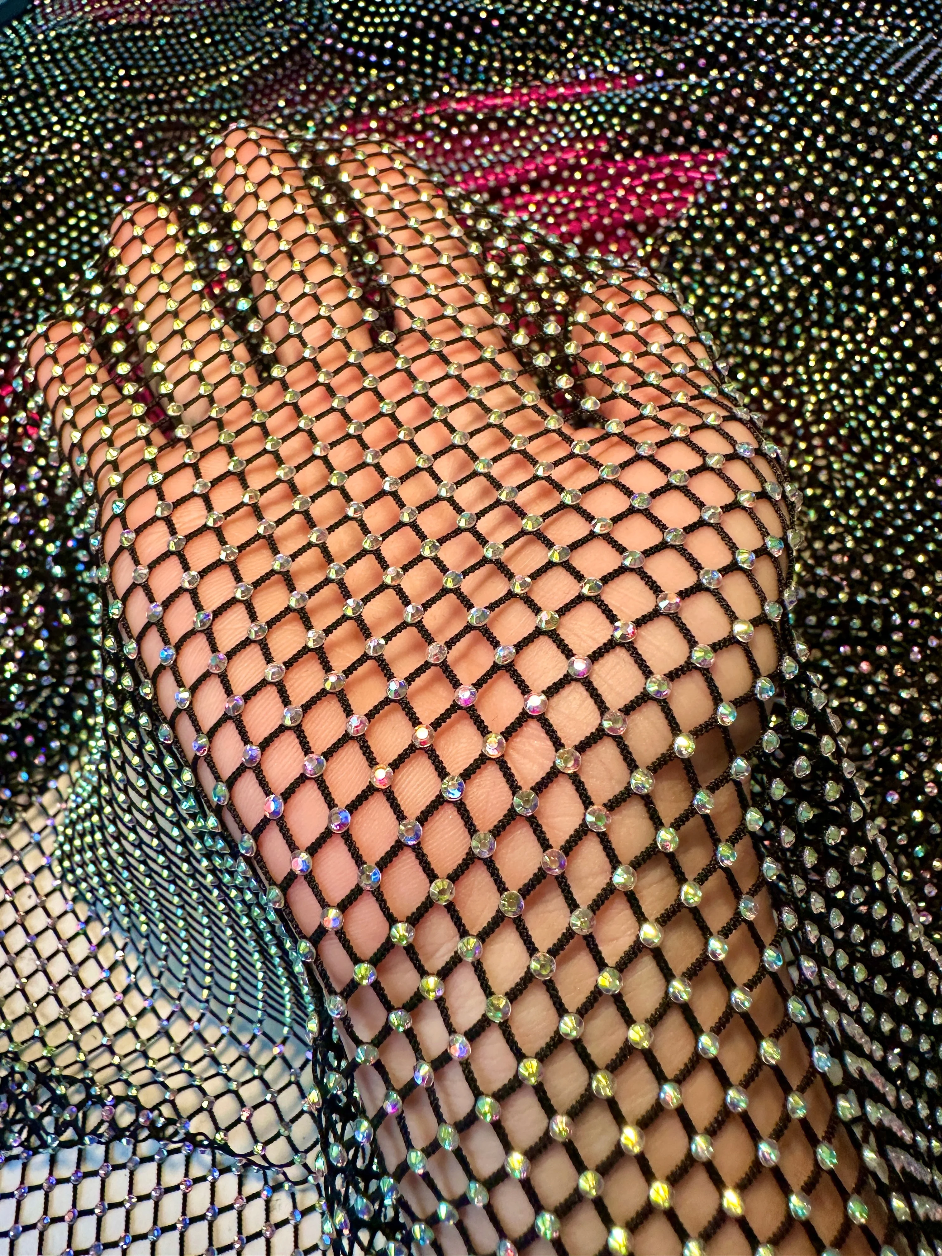 Black Rhinestone Diamond Fishnet Mesh - Image 2