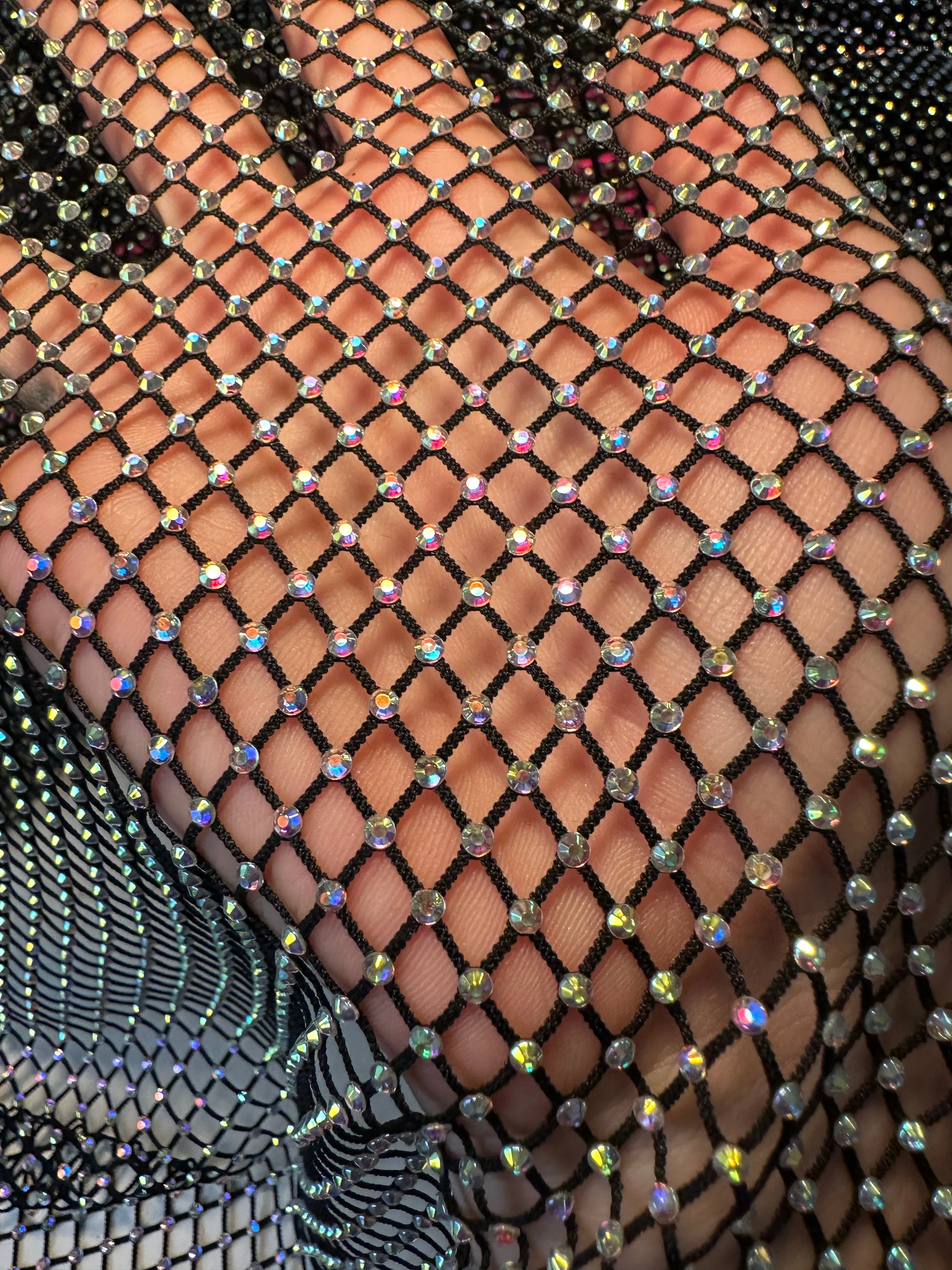 Black Rhinestone Diamond Fishnet Mesh - Image 4