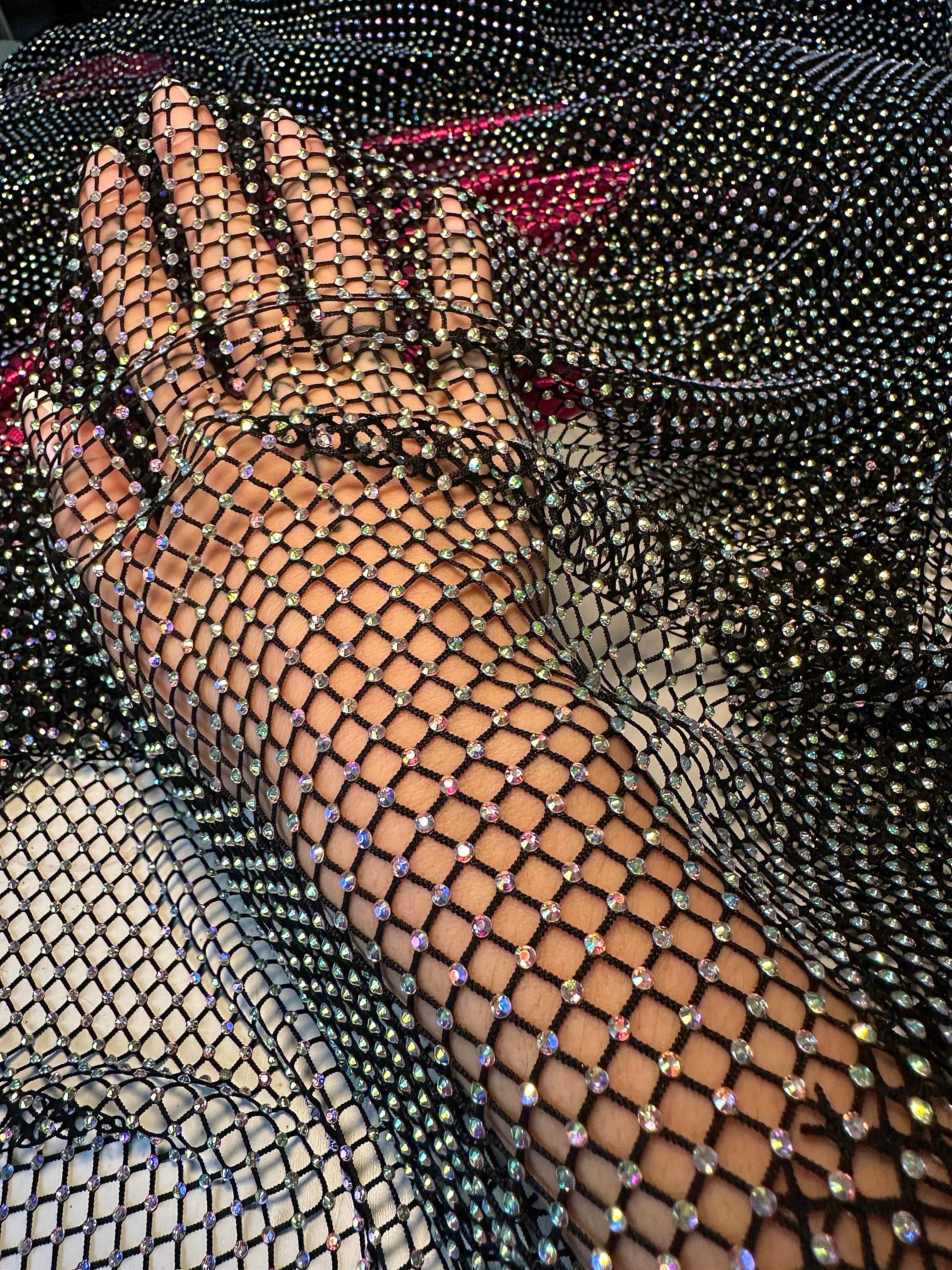 Black Rhinestone Diamond Fishnet Mesh - Image 5