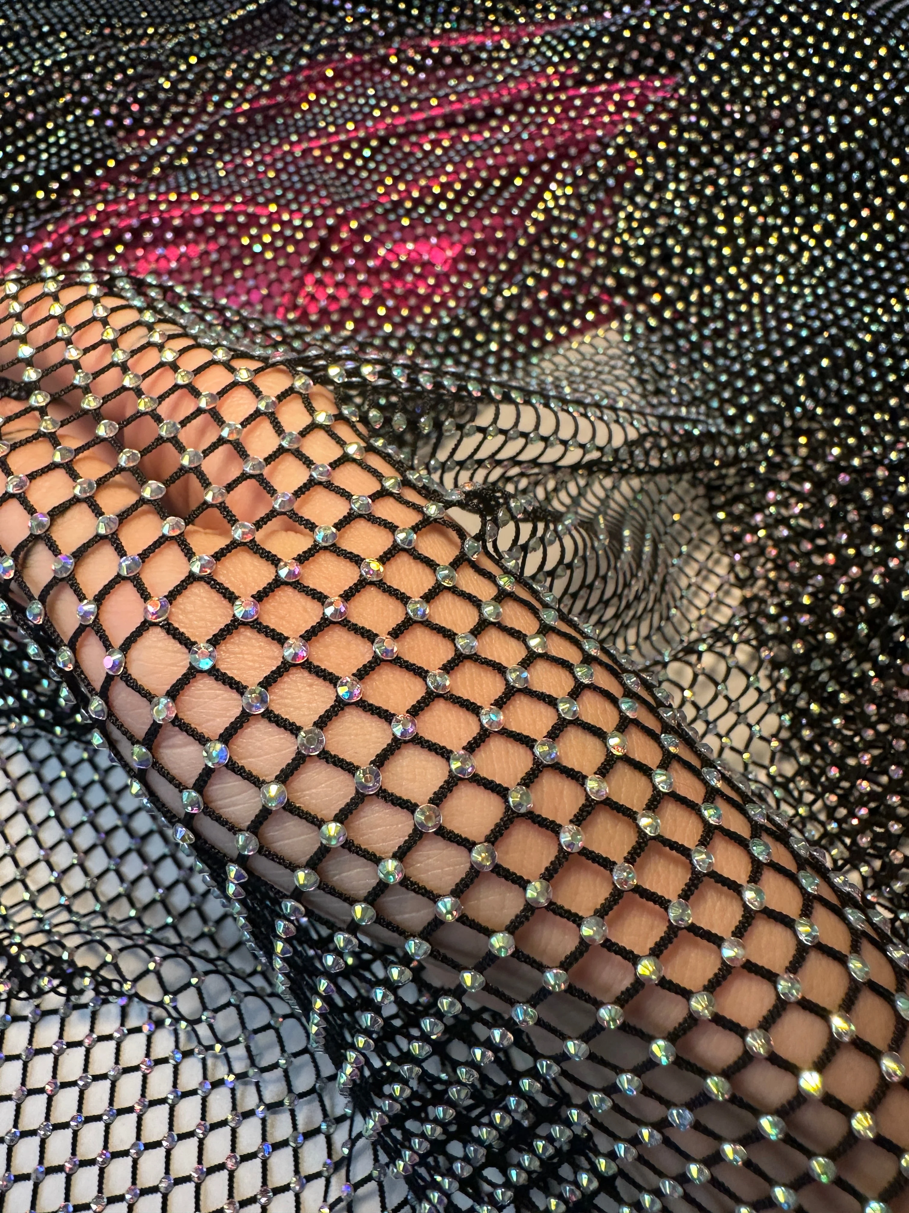Black Rhinestone Diamond Fishnet Mesh - Image 6