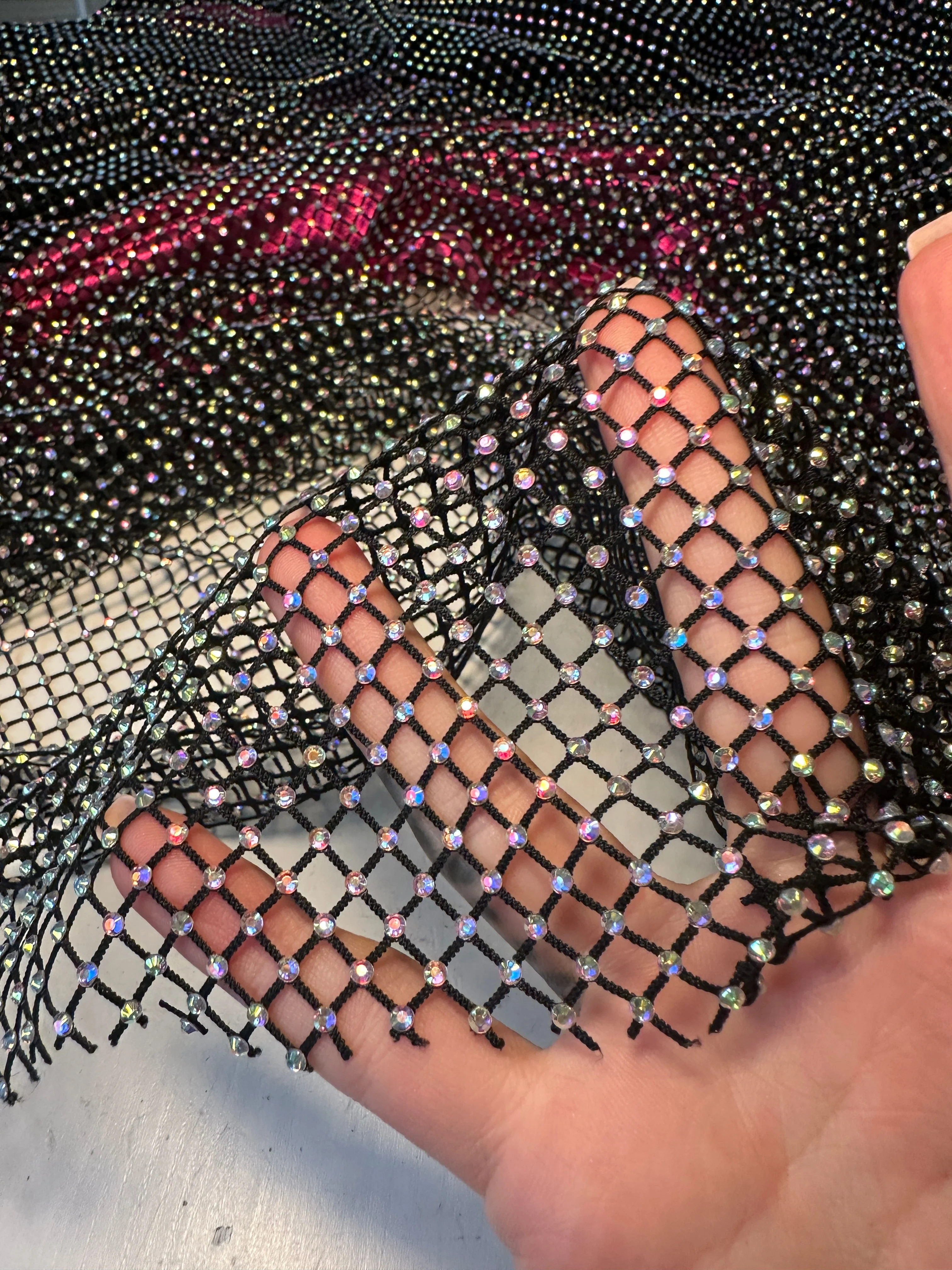 Black Rhinestone Diamond Fishnet Mesh - Image 9
