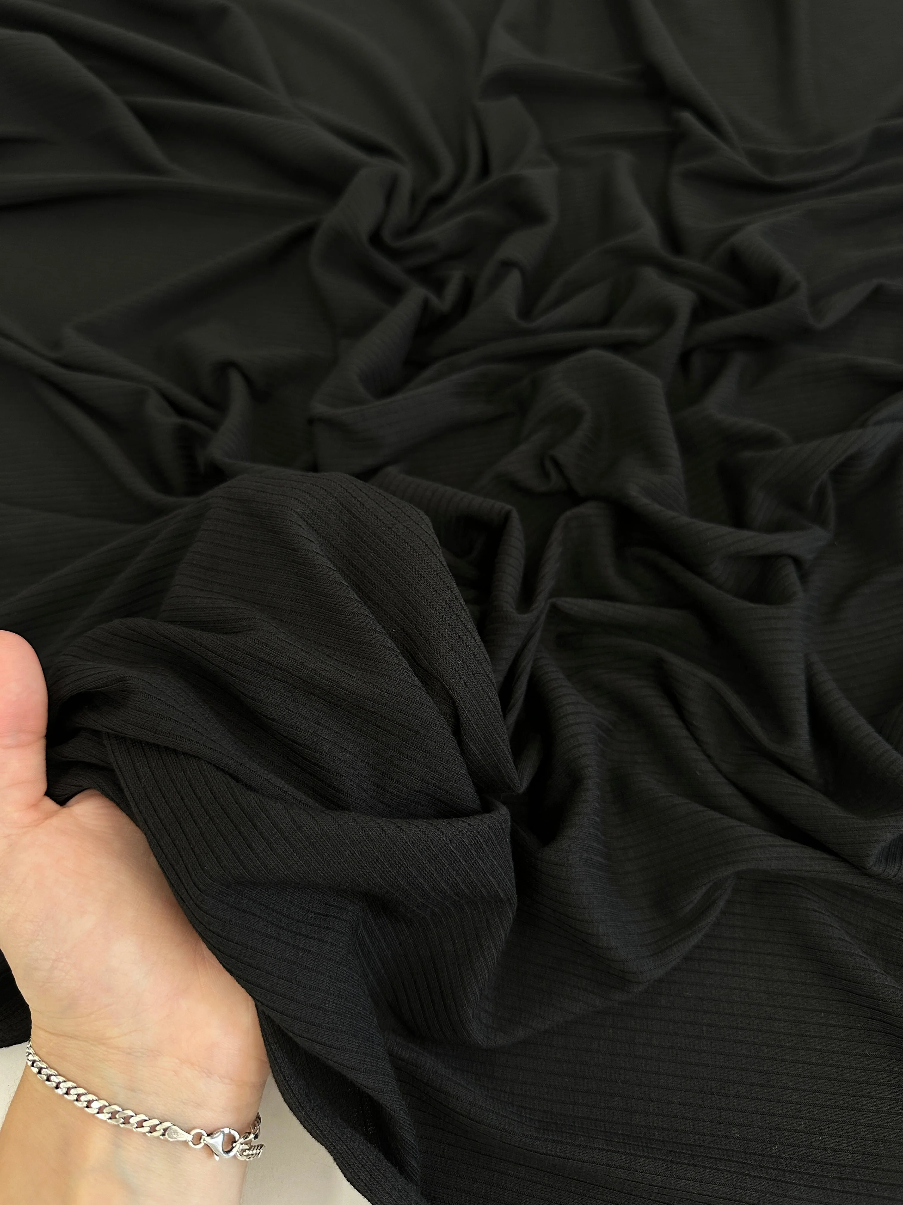 Black Solid Rib Knit - Image 8
