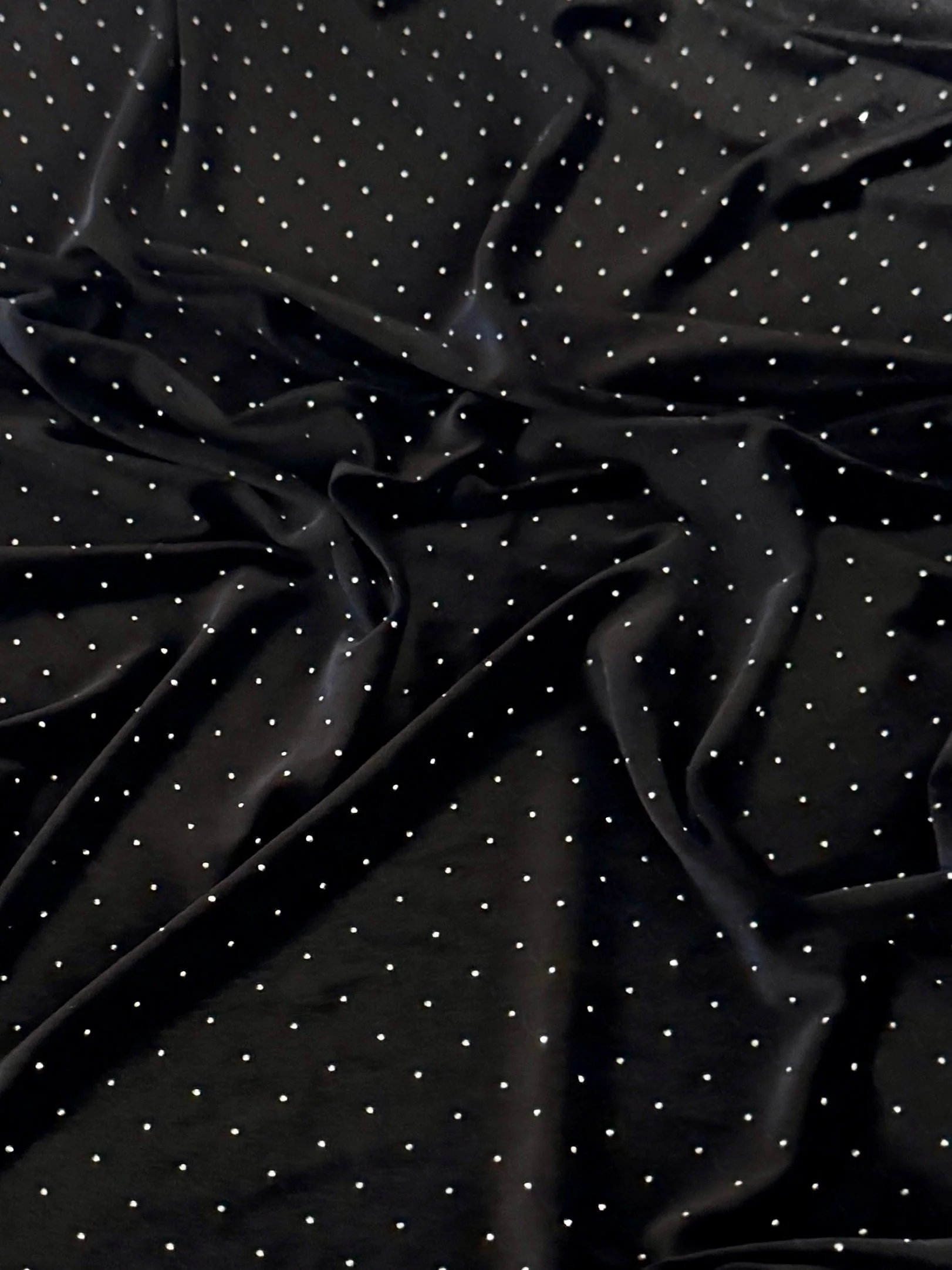 Black Stardust Rhinestone Beaded Stretch Velvet