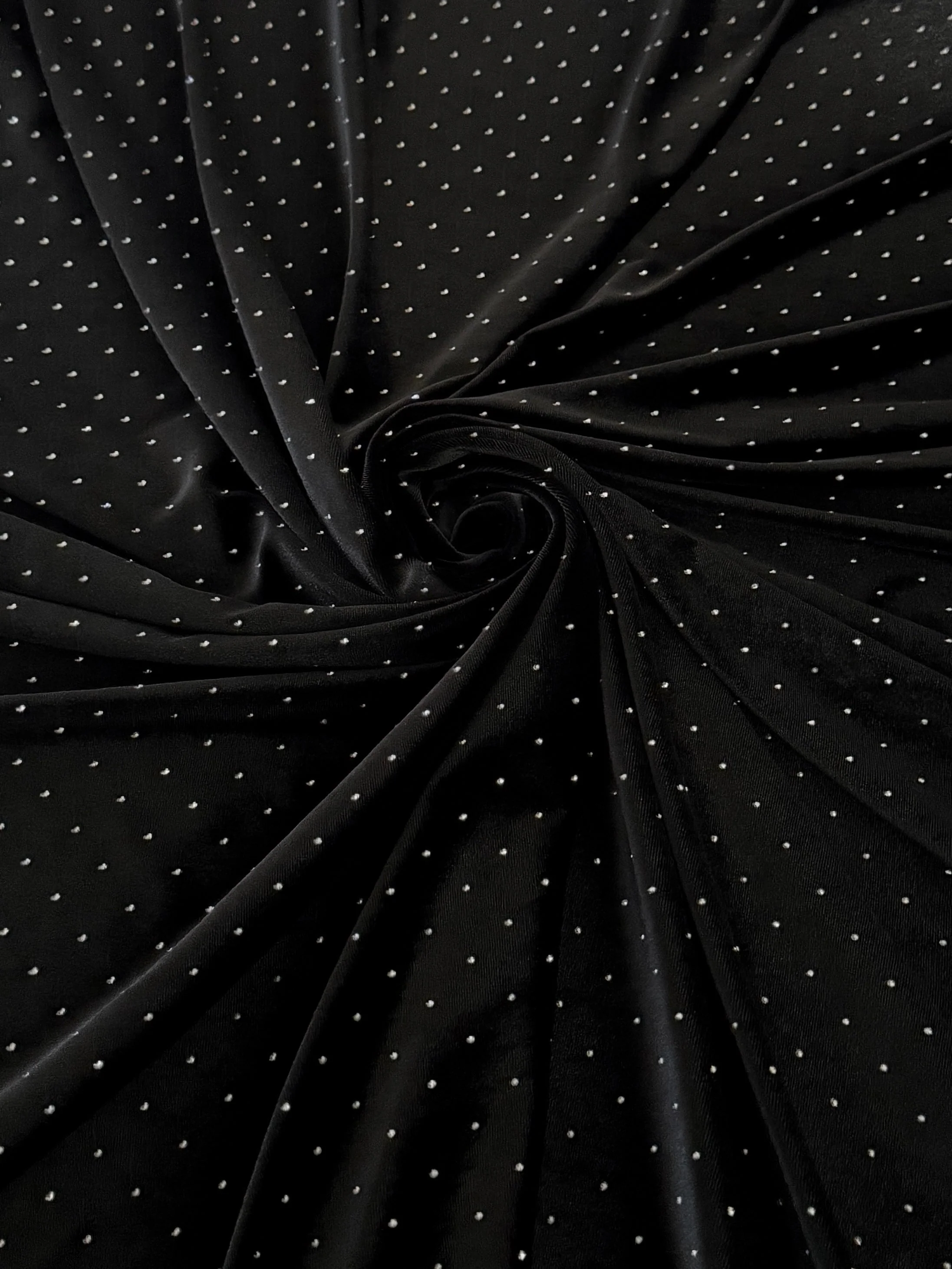 Black Stardust Rhinestone Beaded Stretch Velvet - Image 2
