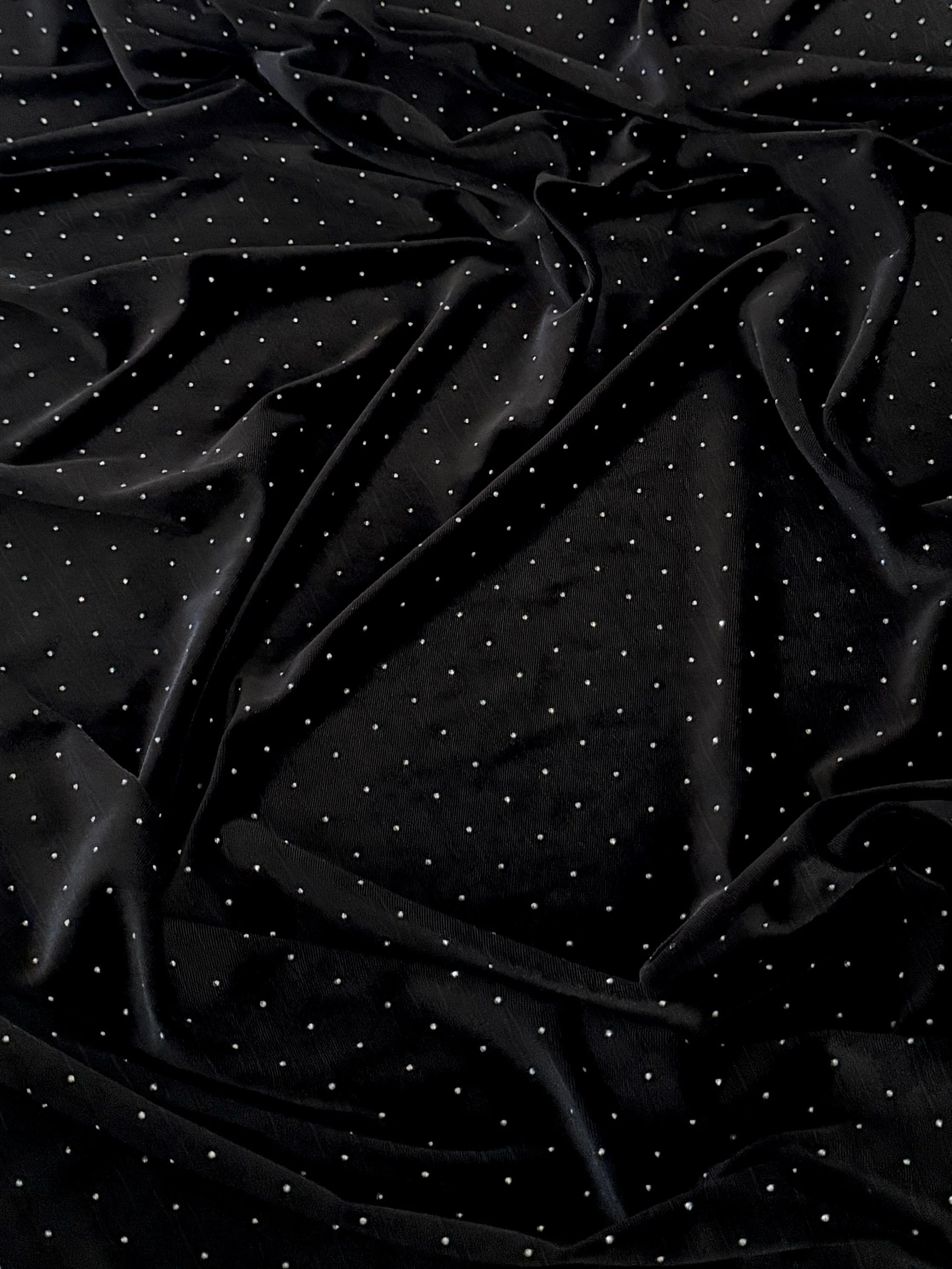 Black Stardust Rhinestone Beaded Stretch Velvet - Image 3