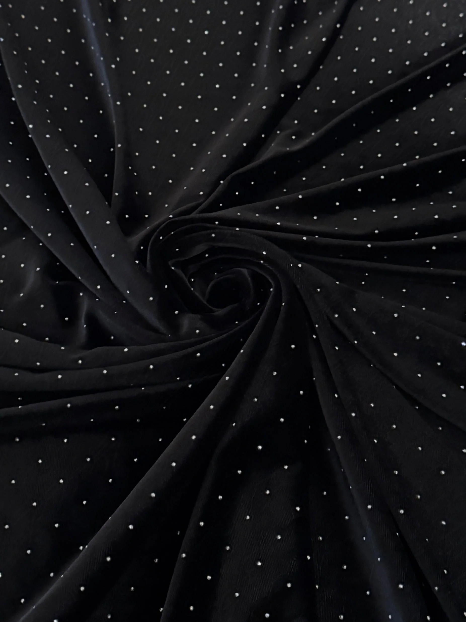 Black Stardust Rhinestone Beaded Stretch Velvet - Image 4