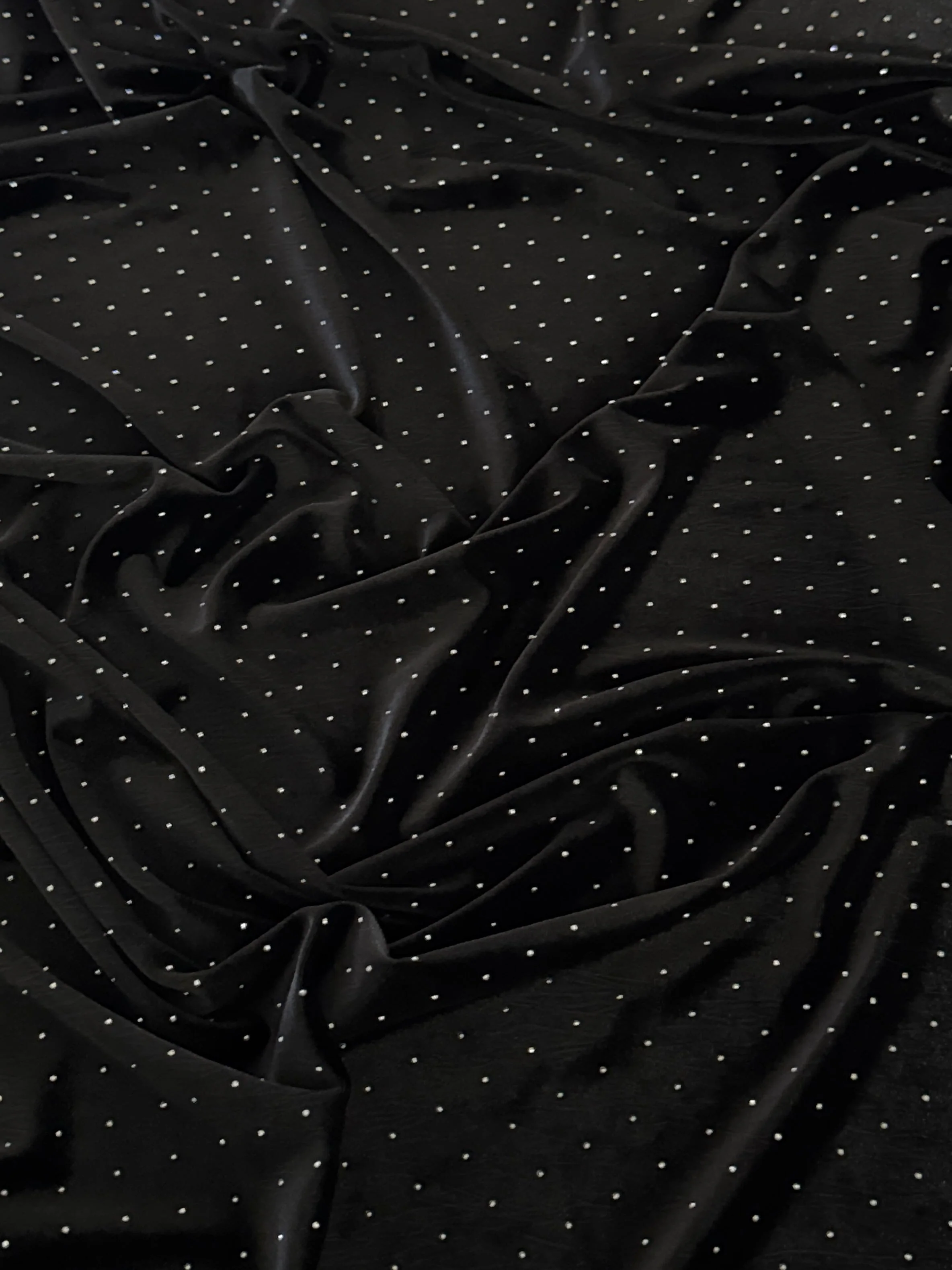 Black Stardust Rhinestone Beaded Stretch Velvet - Image 5