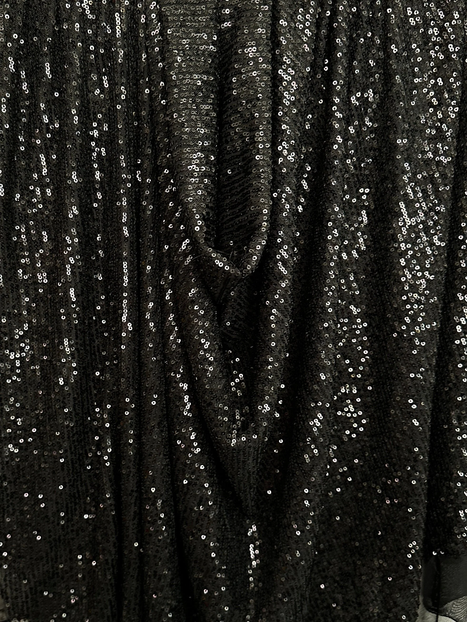 Black Striped Stretch Sequin on Mesh
