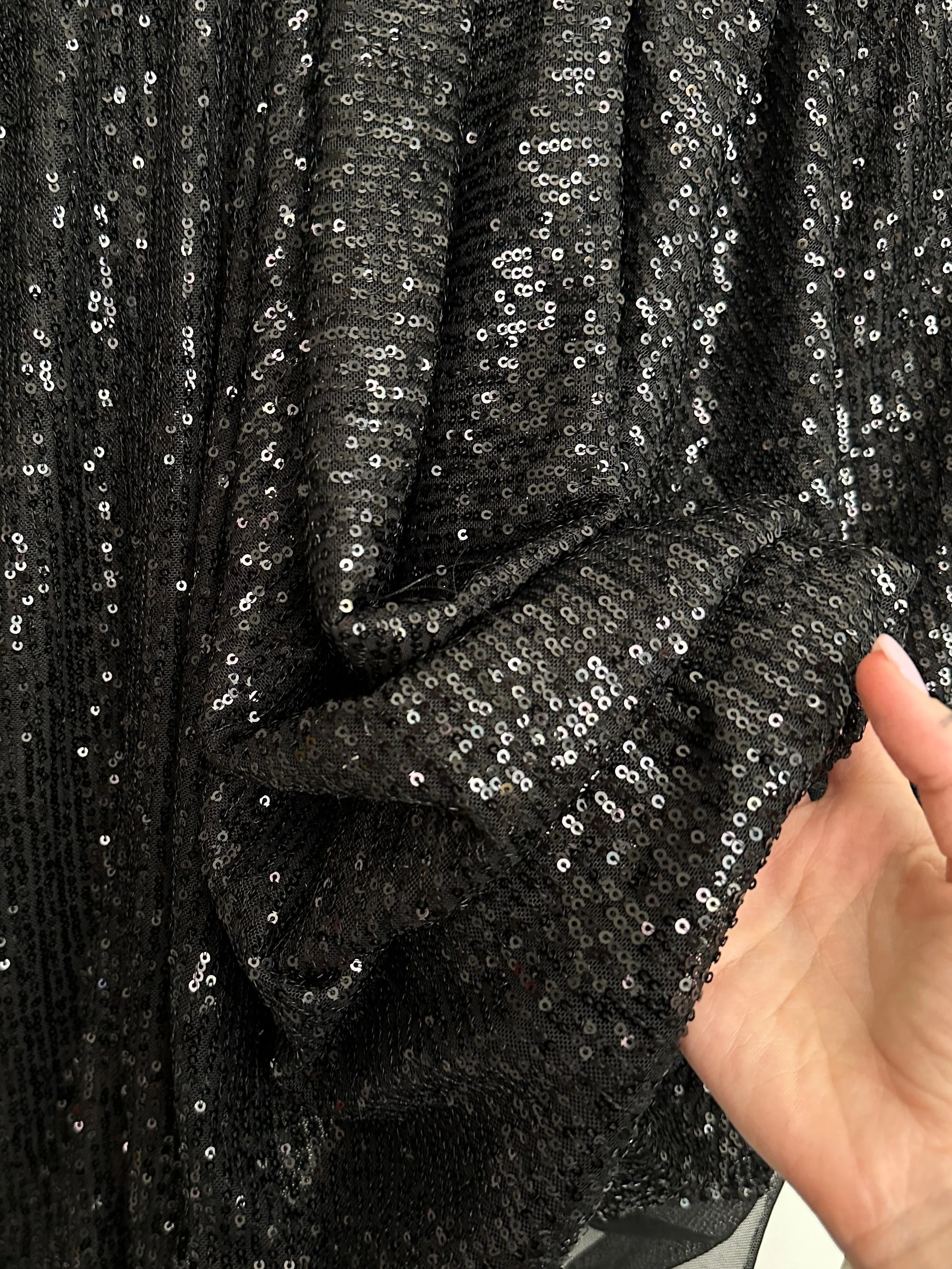 Black Striped Stretch Sequin on Mesh - Image 3