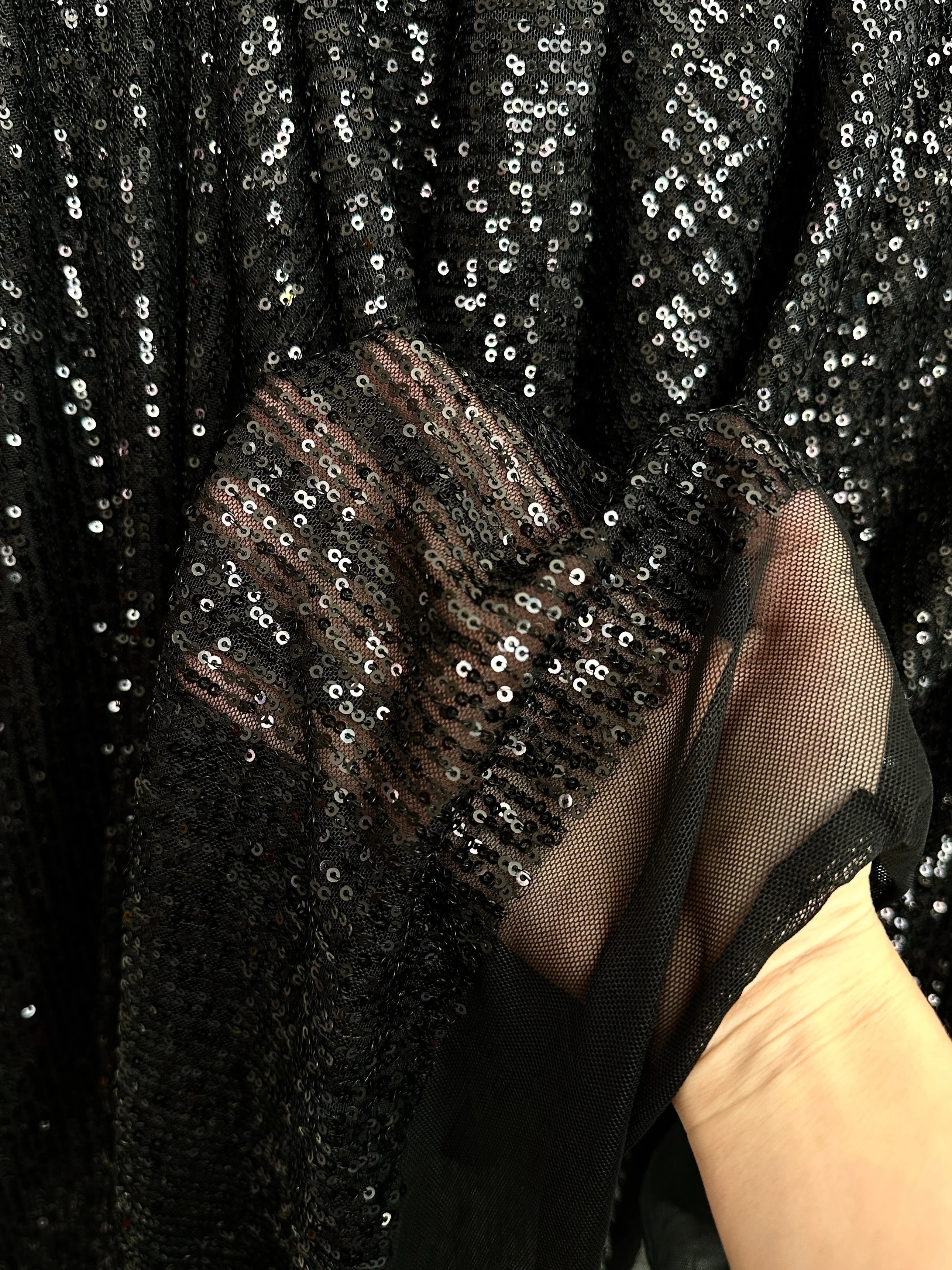 Black Striped Stretch Sequin on Mesh - Image 4