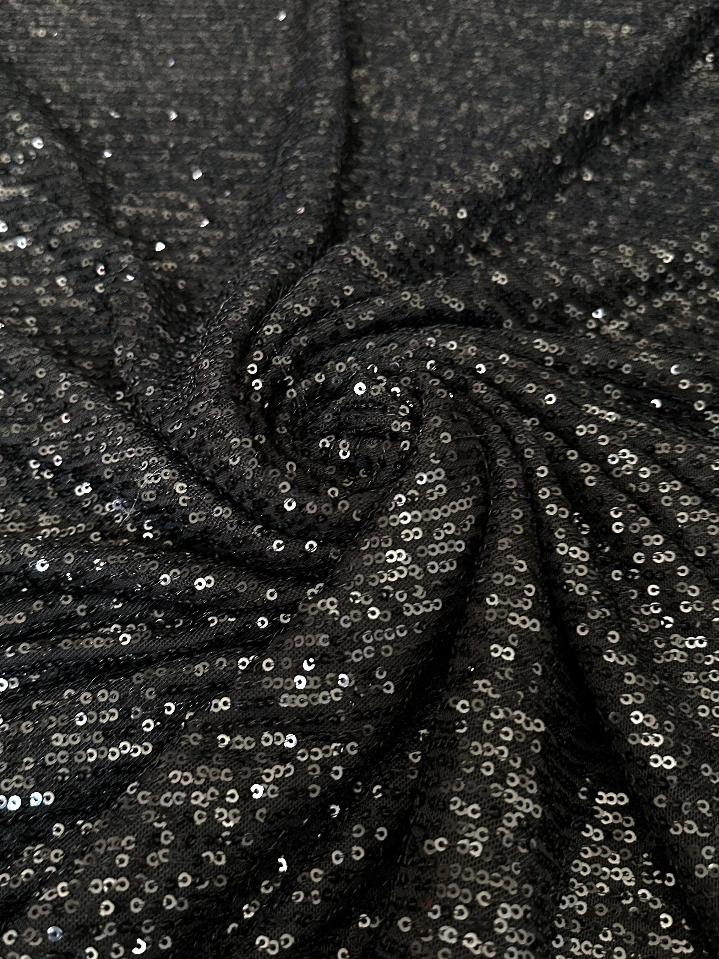 Black Striped Stretch Sequin on Mesh - Image 5