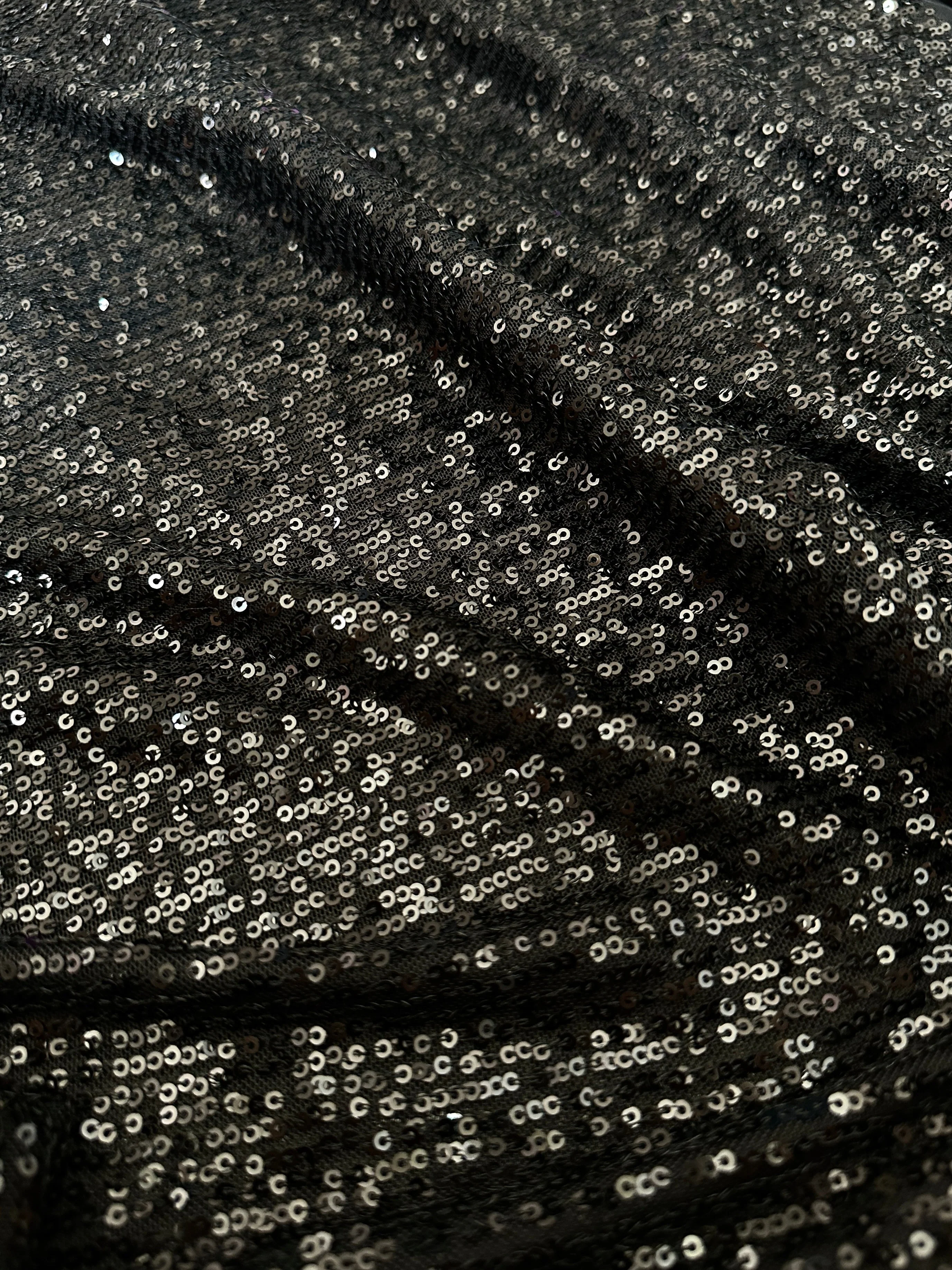 Black Striped Stretch Sequin on Mesh - Image 6