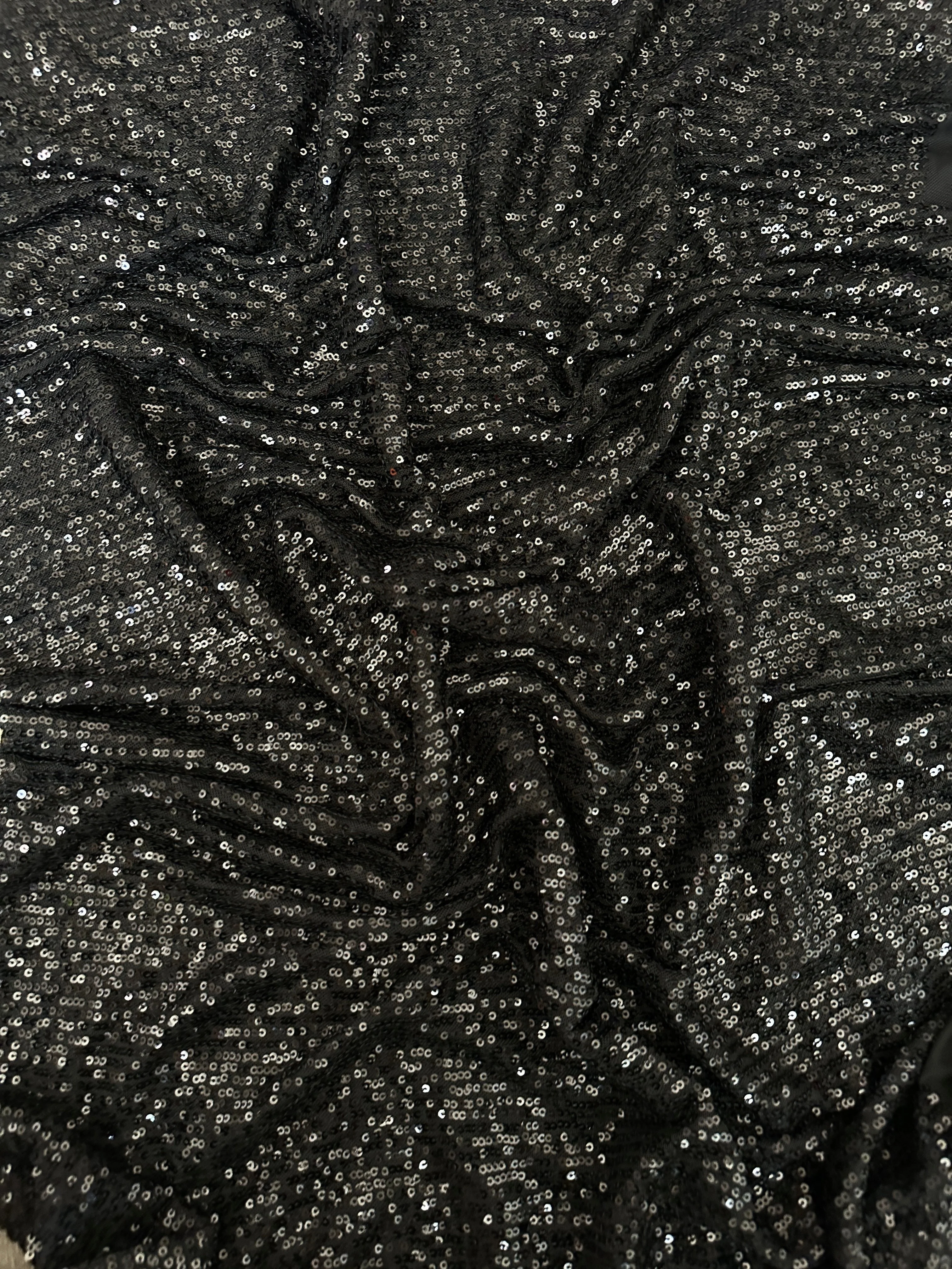 Black Striped Stretch Sequin on Mesh - Image 8