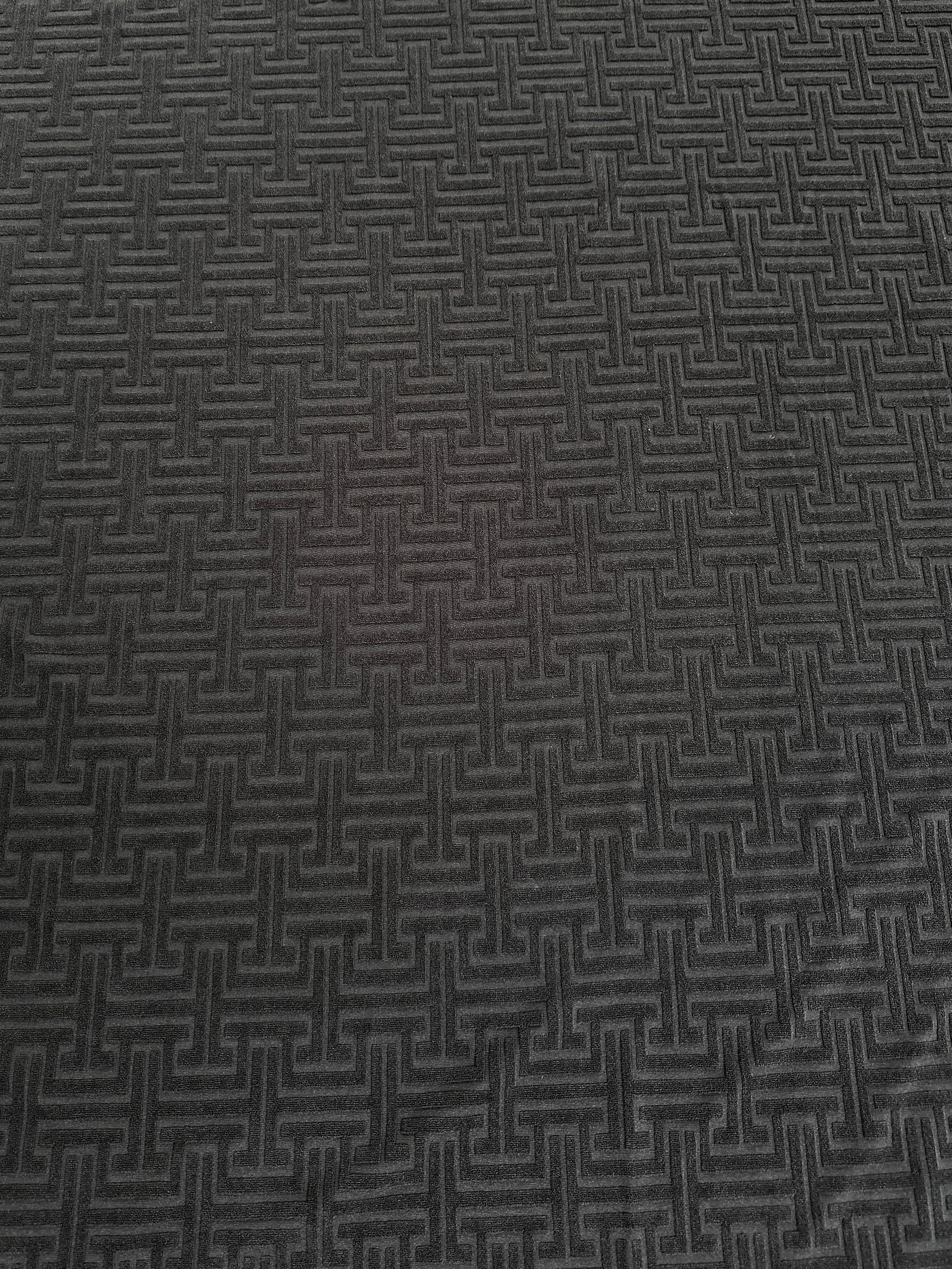 Black Textured Geometric Pattern Jersey Knit - Image 4