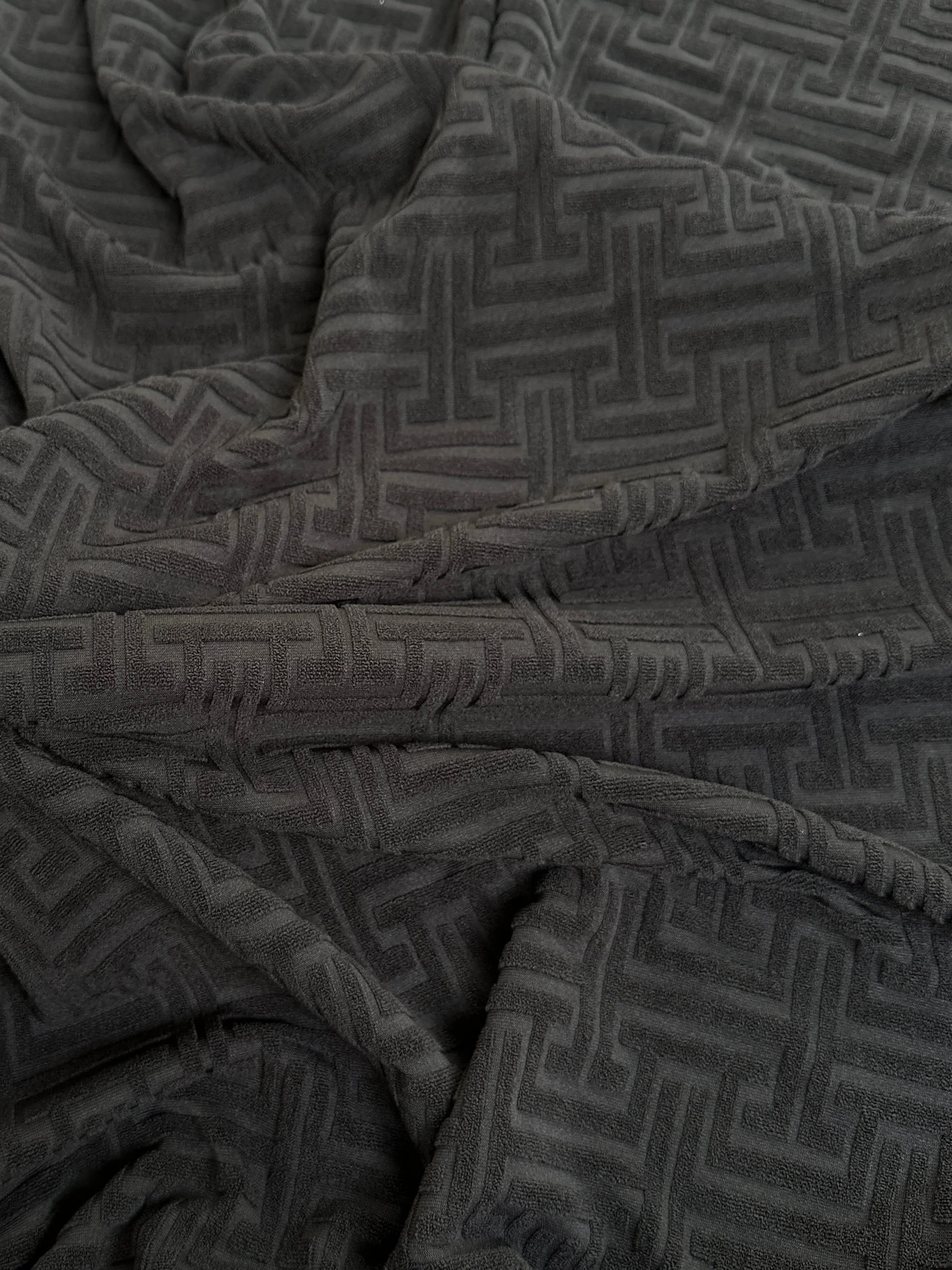 Black Textured Geometric Pattern Jersey Knit - Image 6