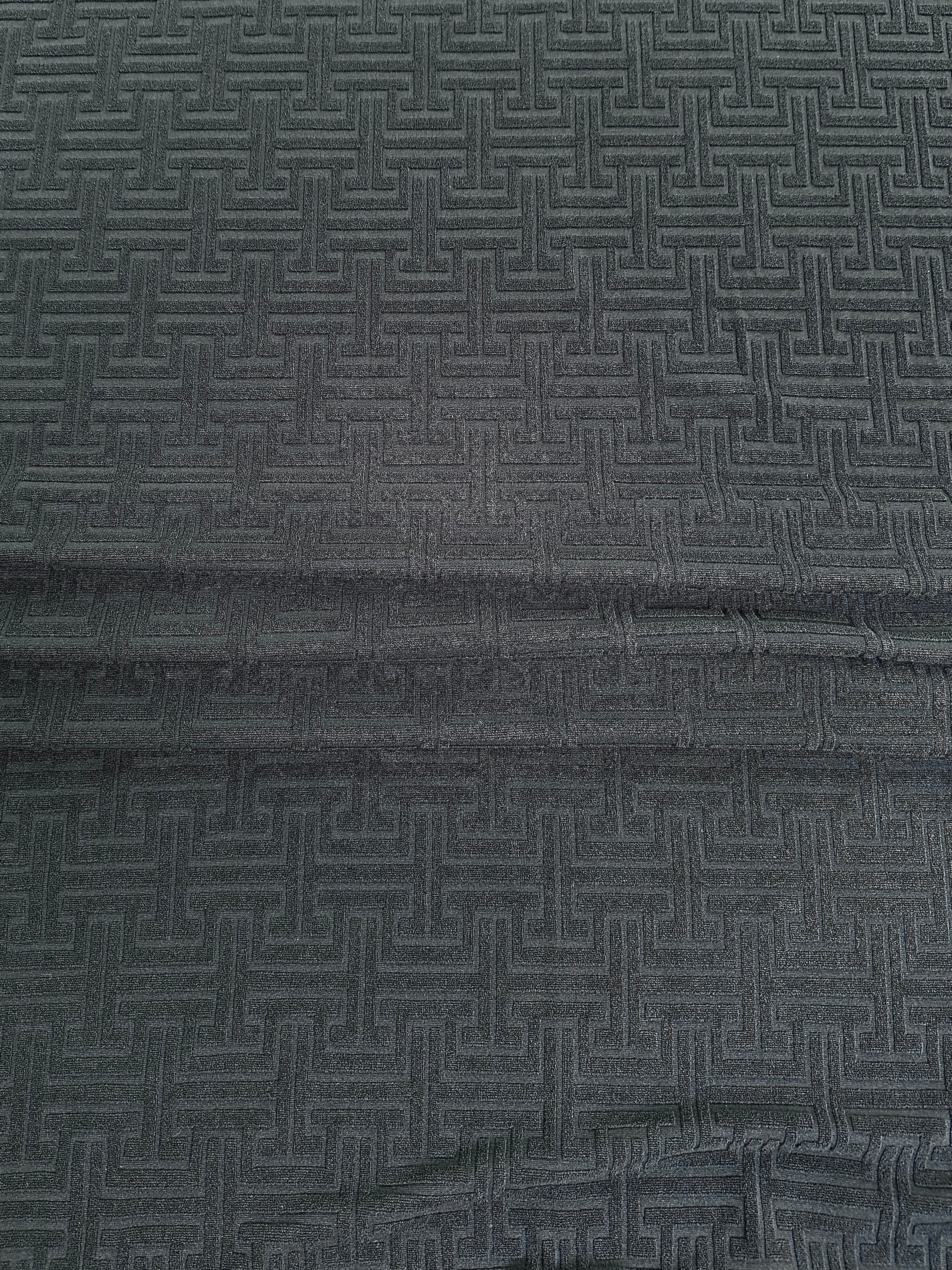 Black Textured Geometric Pattern Jersey Knit - Image 7