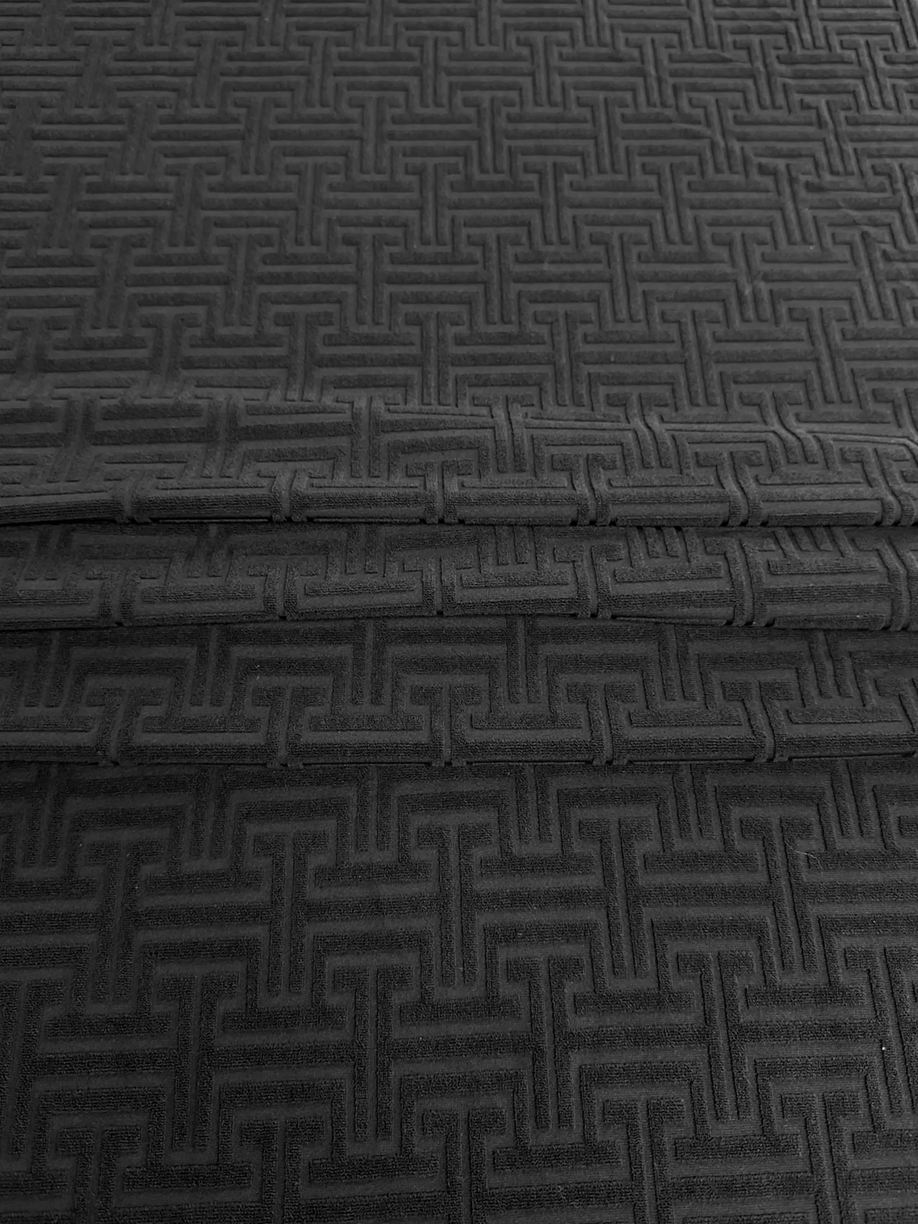 Black Textured Geometric Pattern Jersey Knit - Image 9
