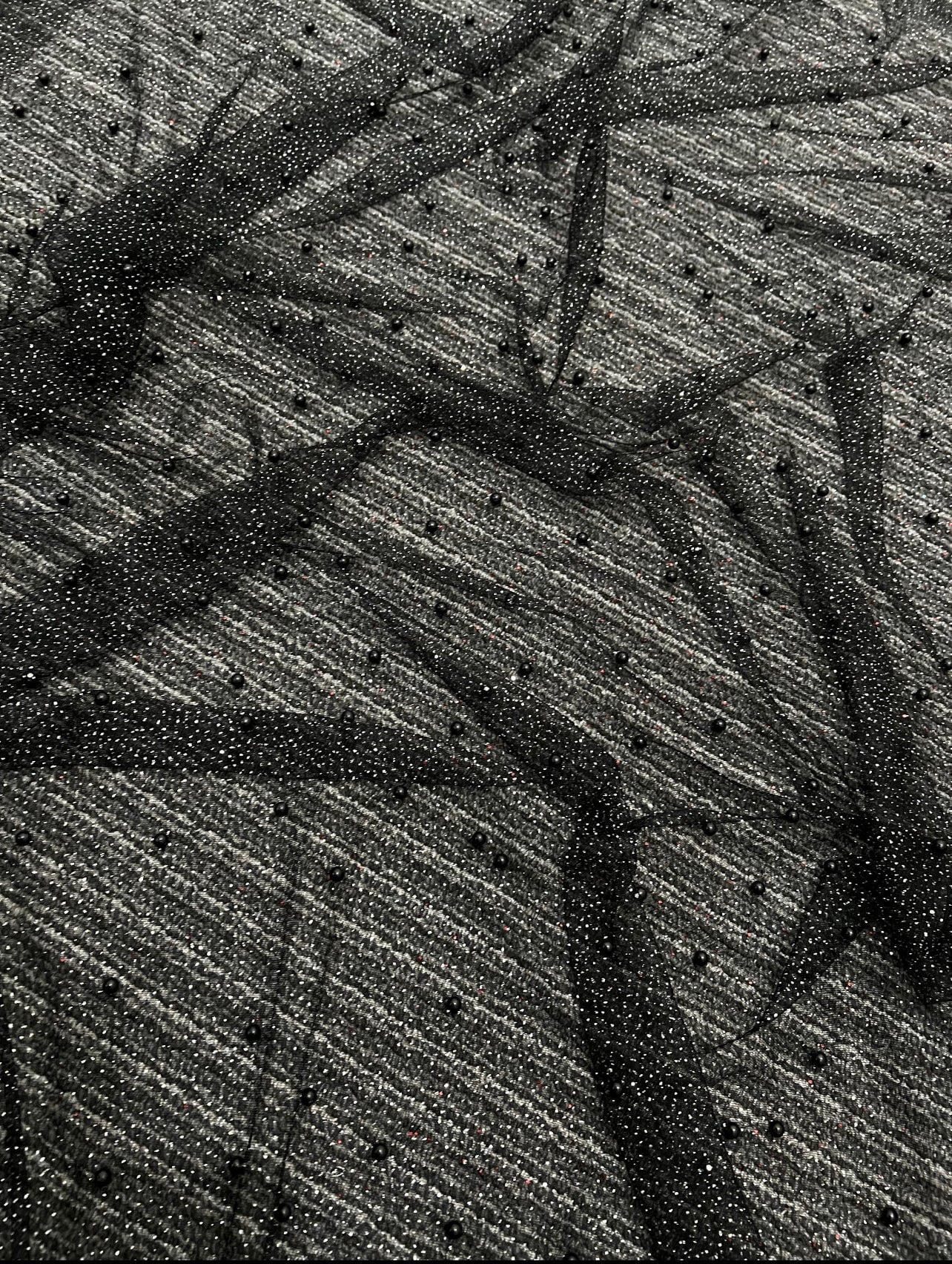 Black Pearl Beaded Glittery Mesh/Tulle - Image 10