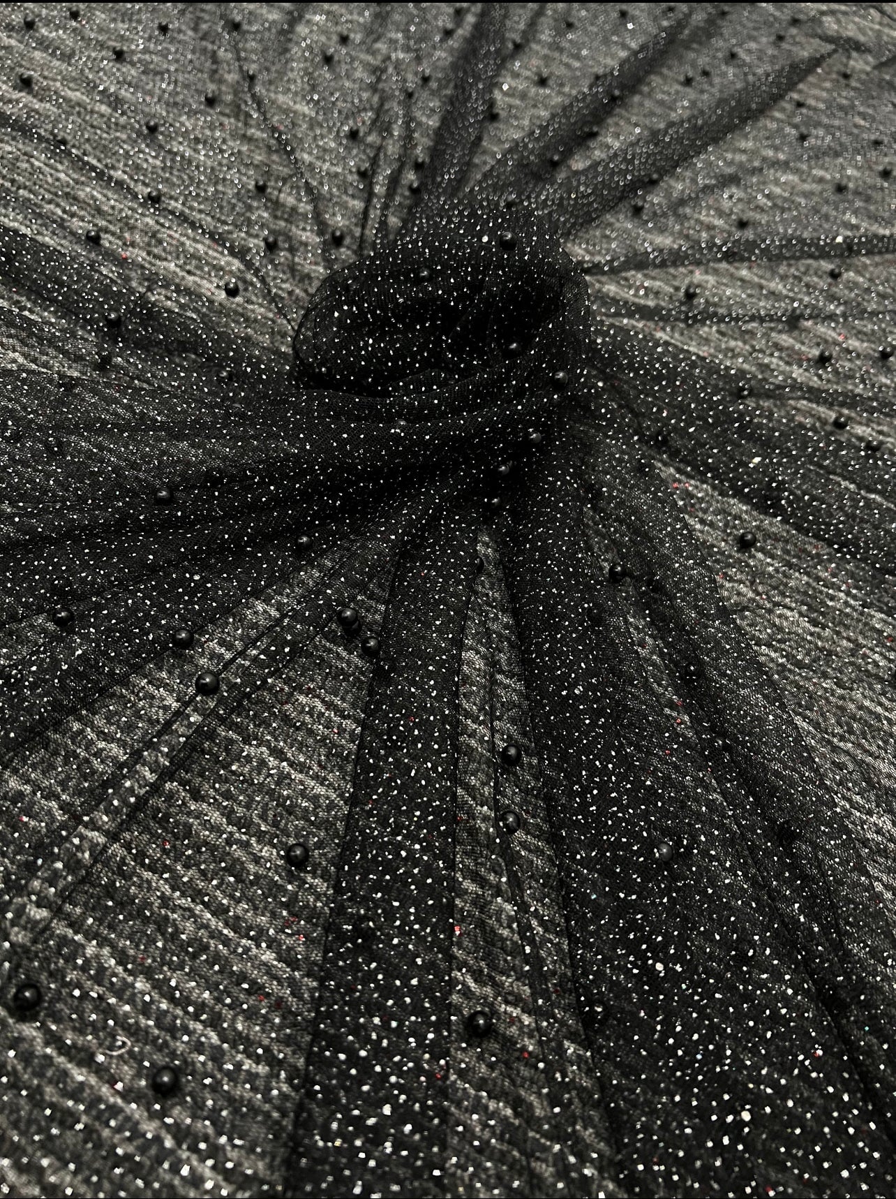 Black Pearl Beaded Glittery Mesh/Tulle - Image 4