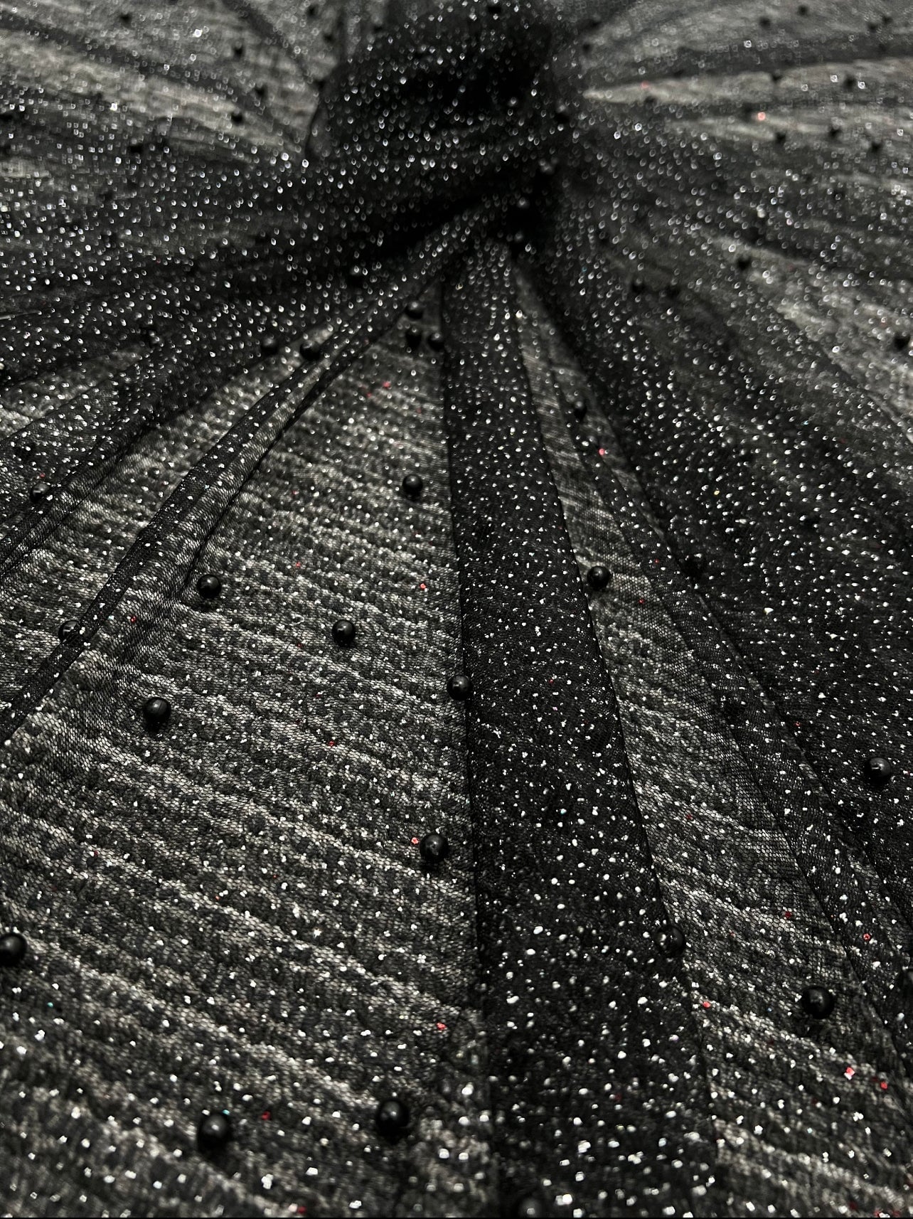 Black Pearl Beaded Glittery Mesh/Tulle - Image 6