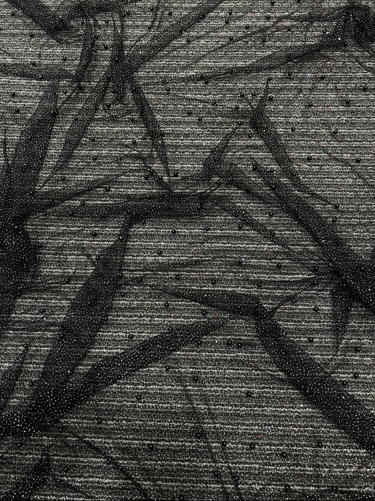 Black Pearl Beaded Glittery Mesh/Tulle - Image 8