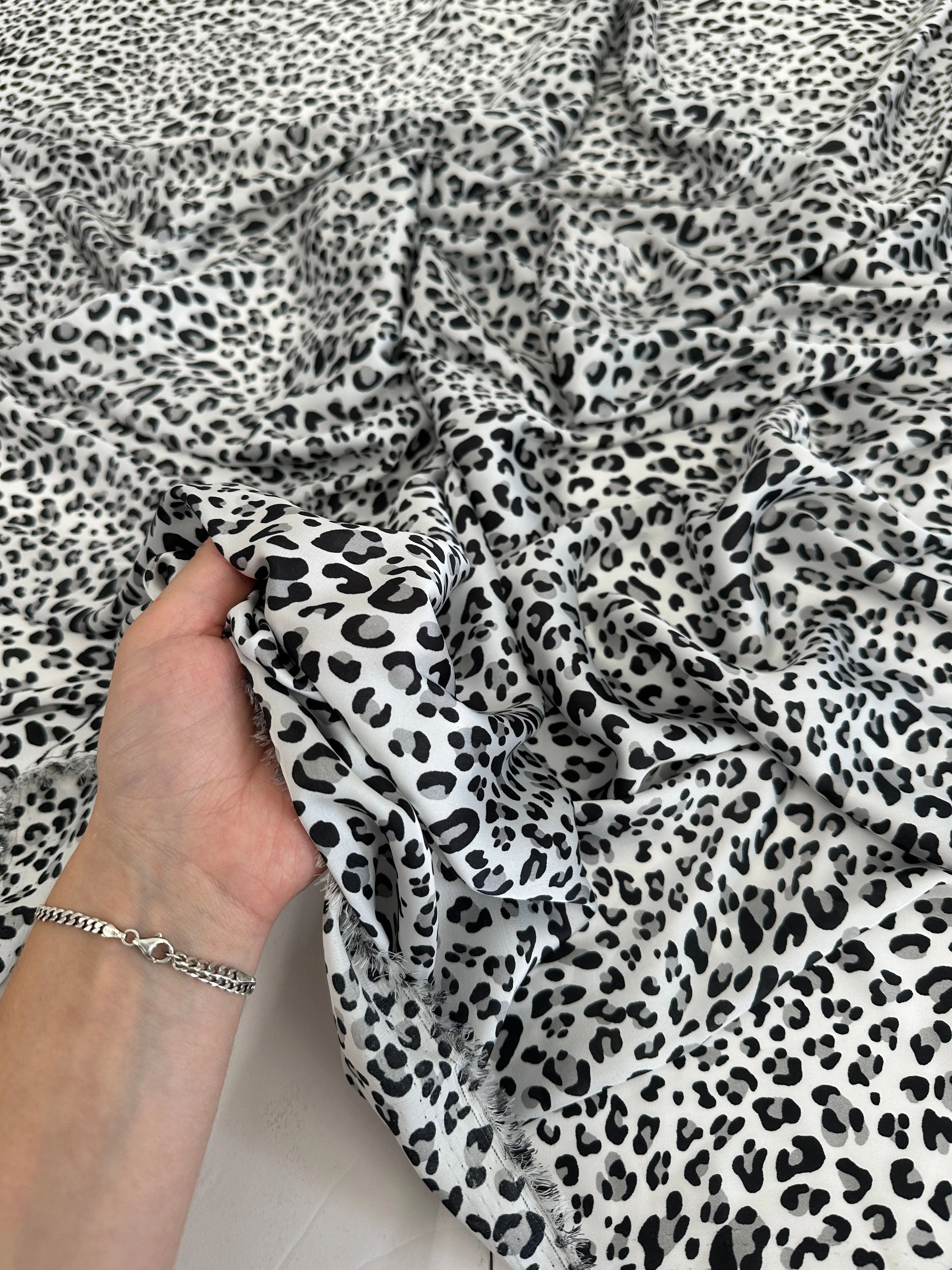 Black/White Leopard Print Satin - Image 3
