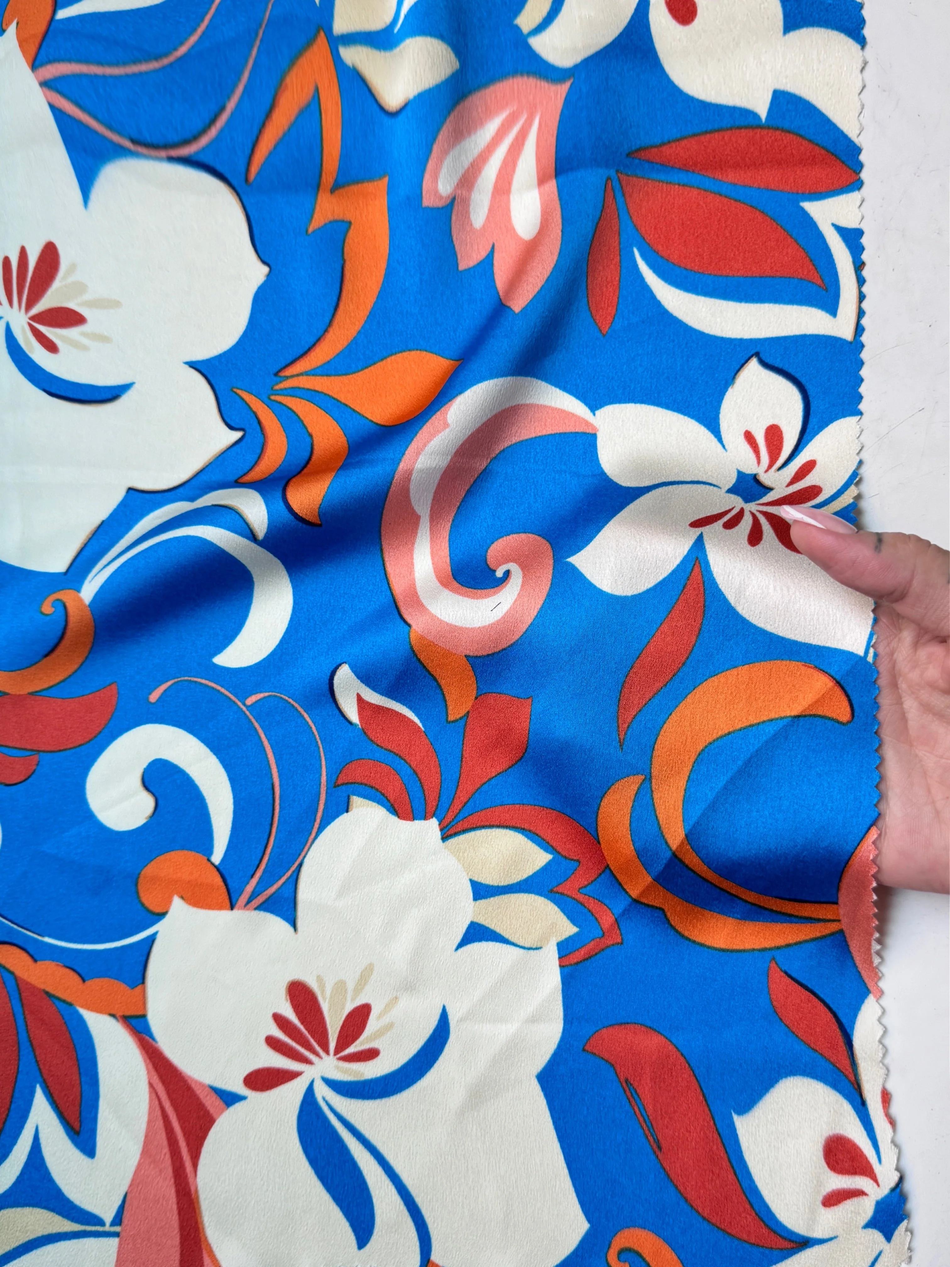 Blue Floral Print Satin - Image 3