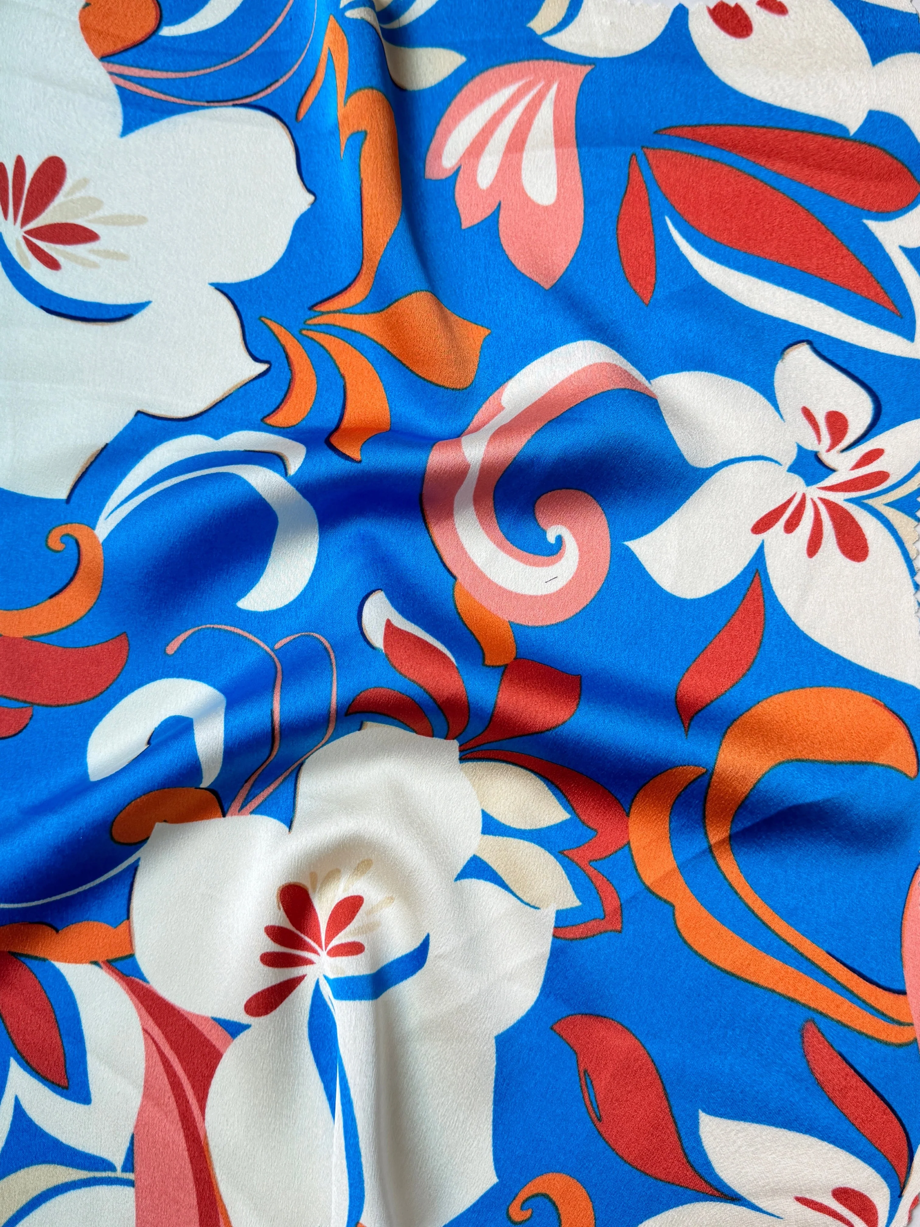 Blue Floral Print Satin - Image 4