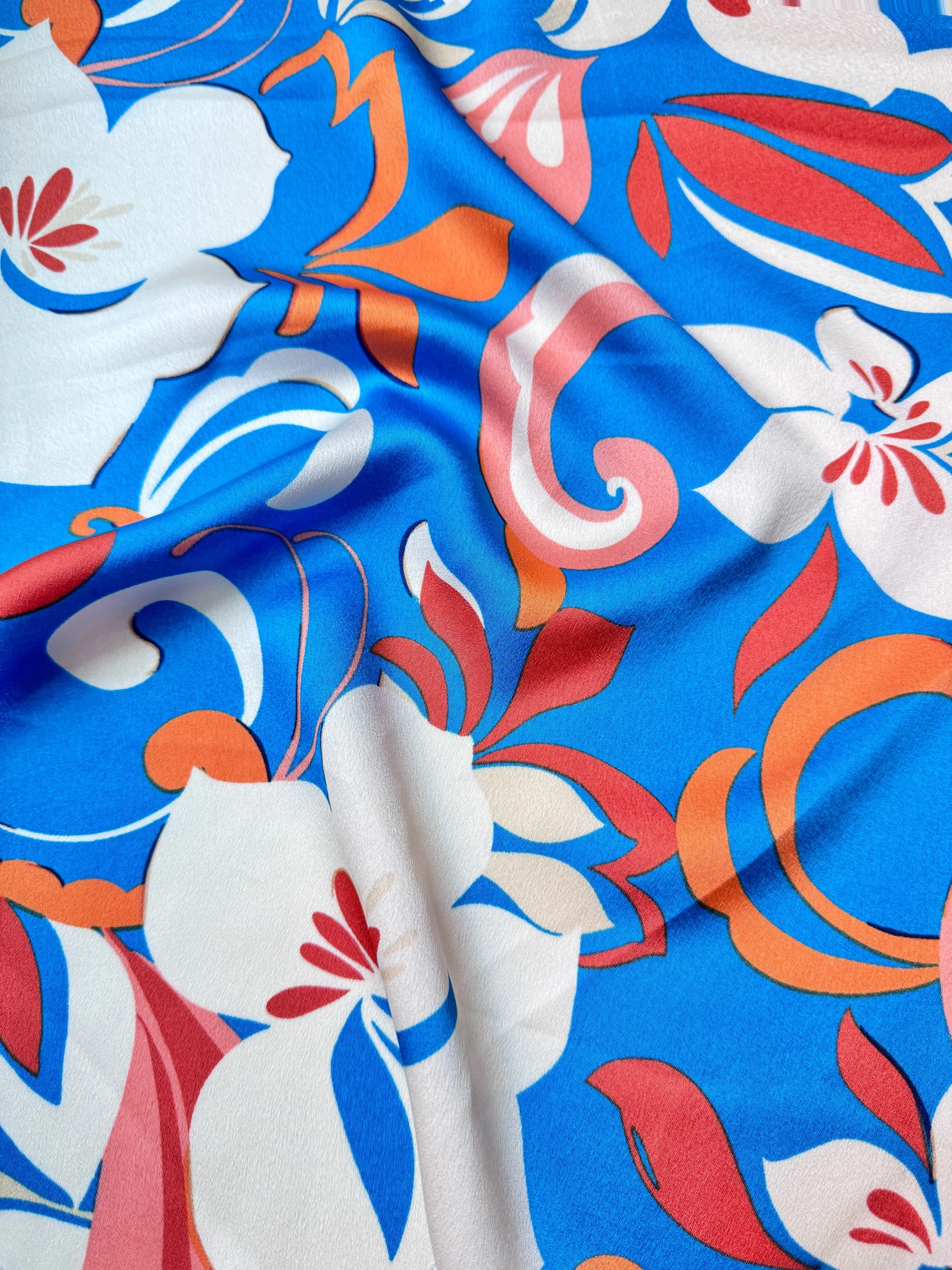 Blue Floral Print Satin - Image 5