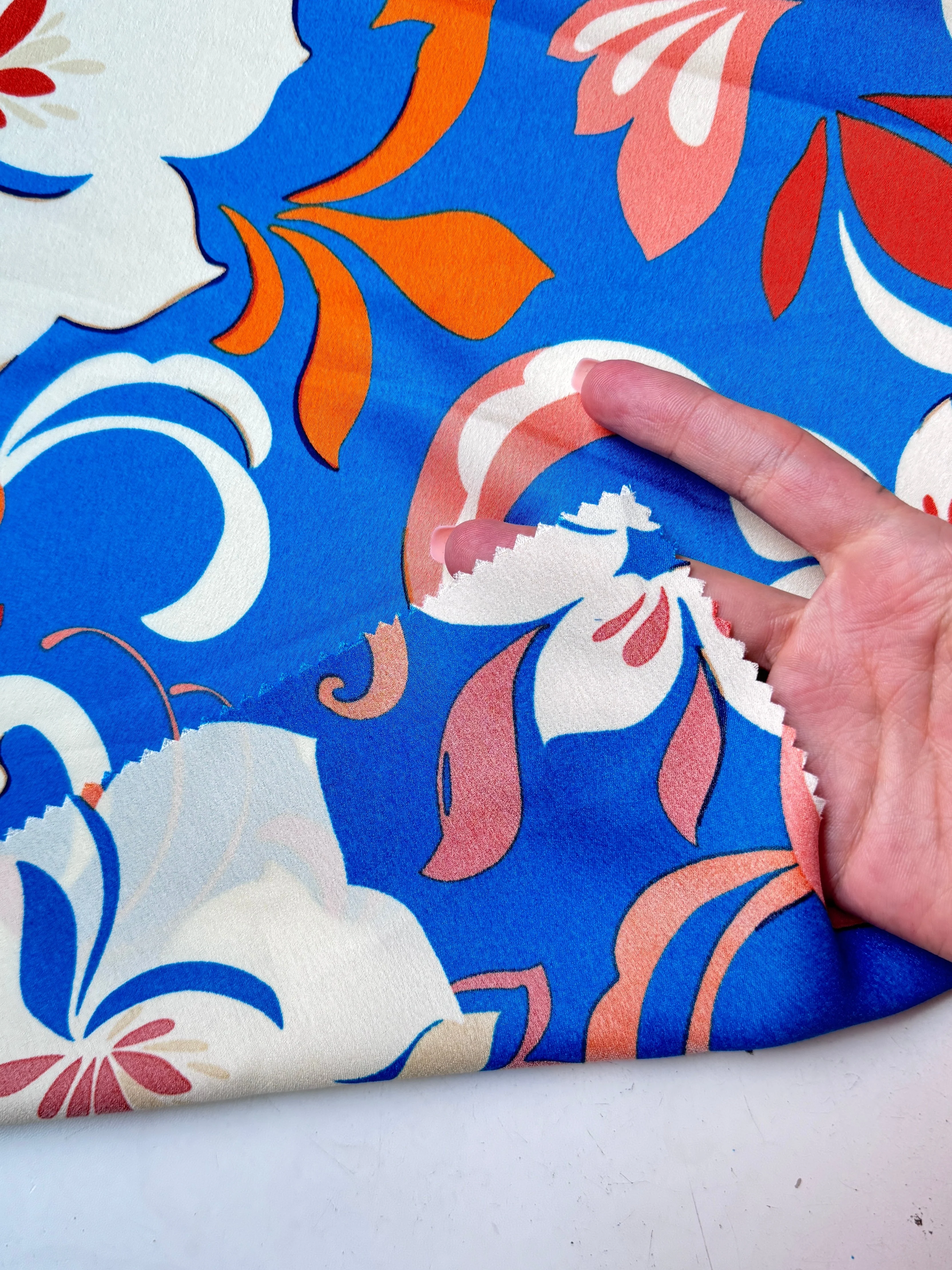 Blue Floral Print Satin - Image 6
