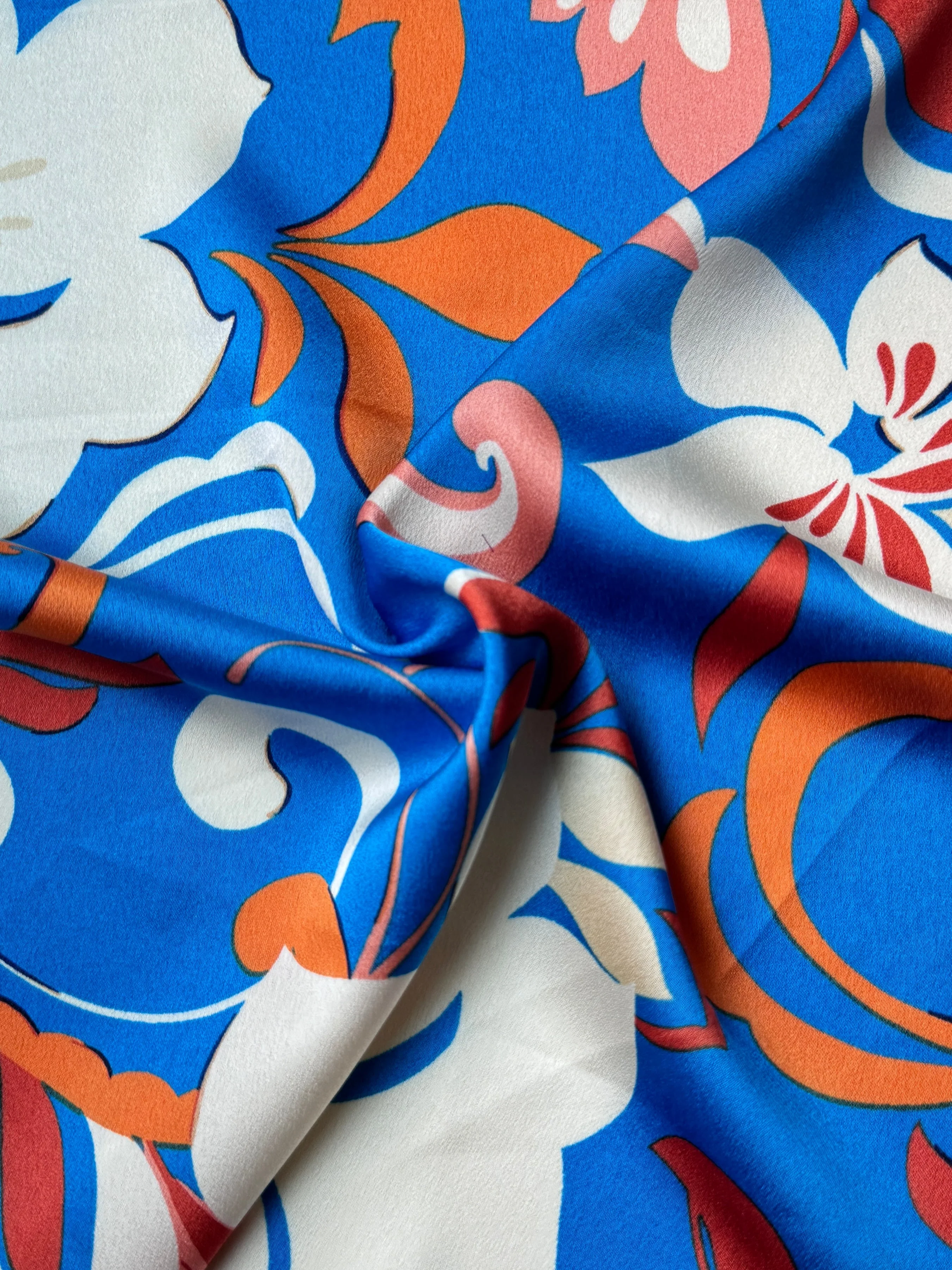 Blue Floral Print Satin - Image 7