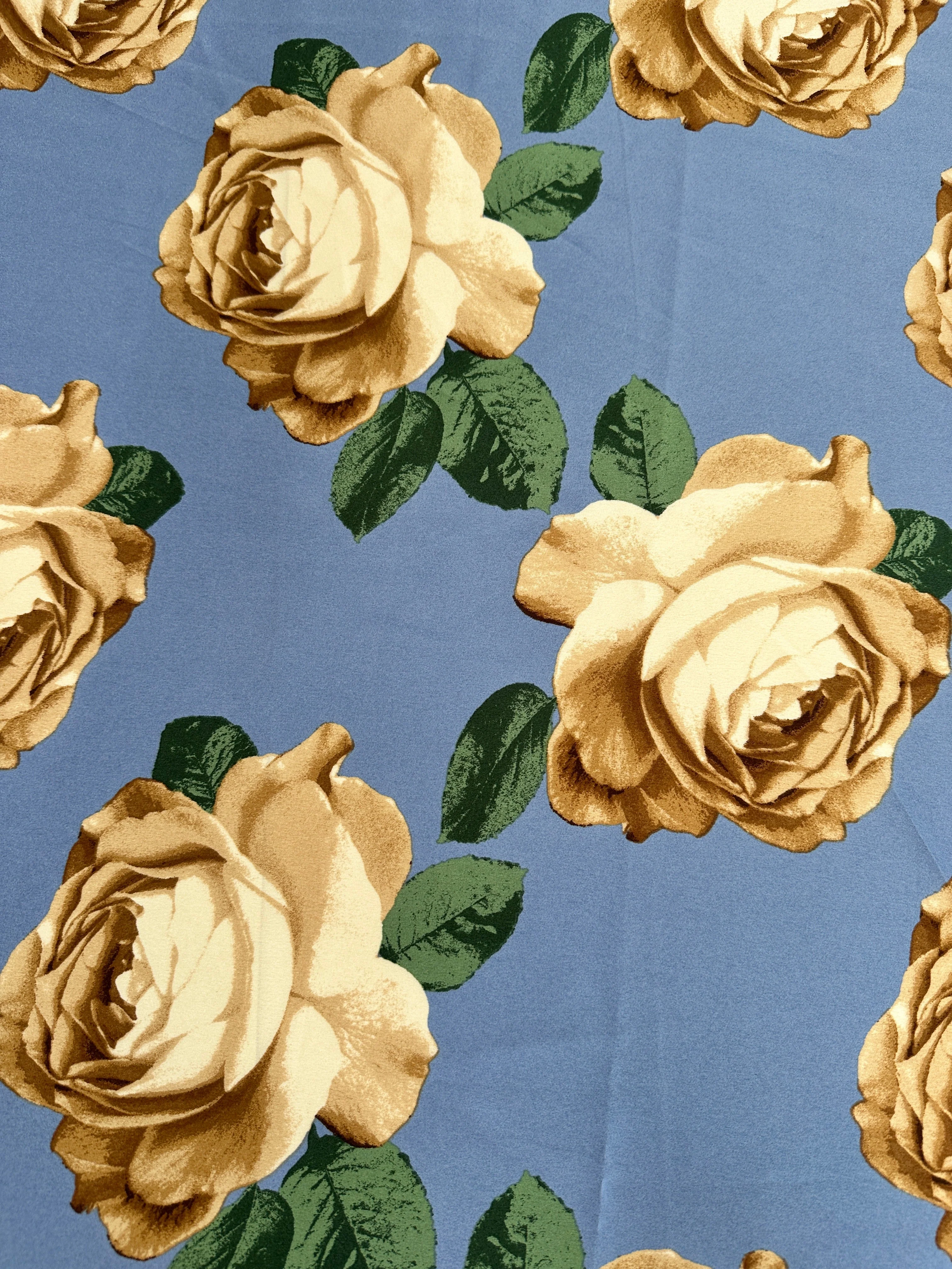 Blue/Gold Floral Print Satin - Image 2