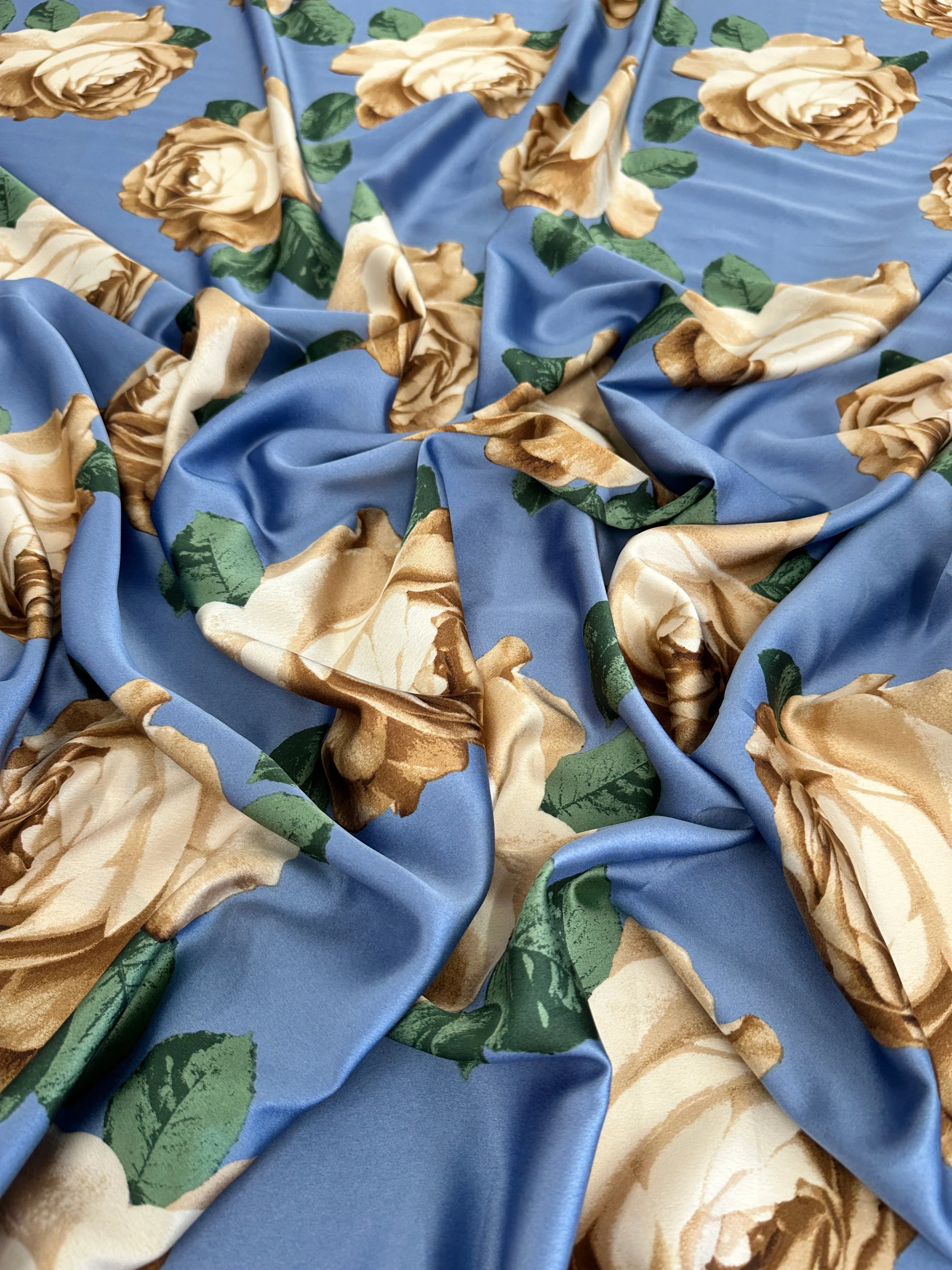 Blue/Gold Floral Print Satin - Image 3