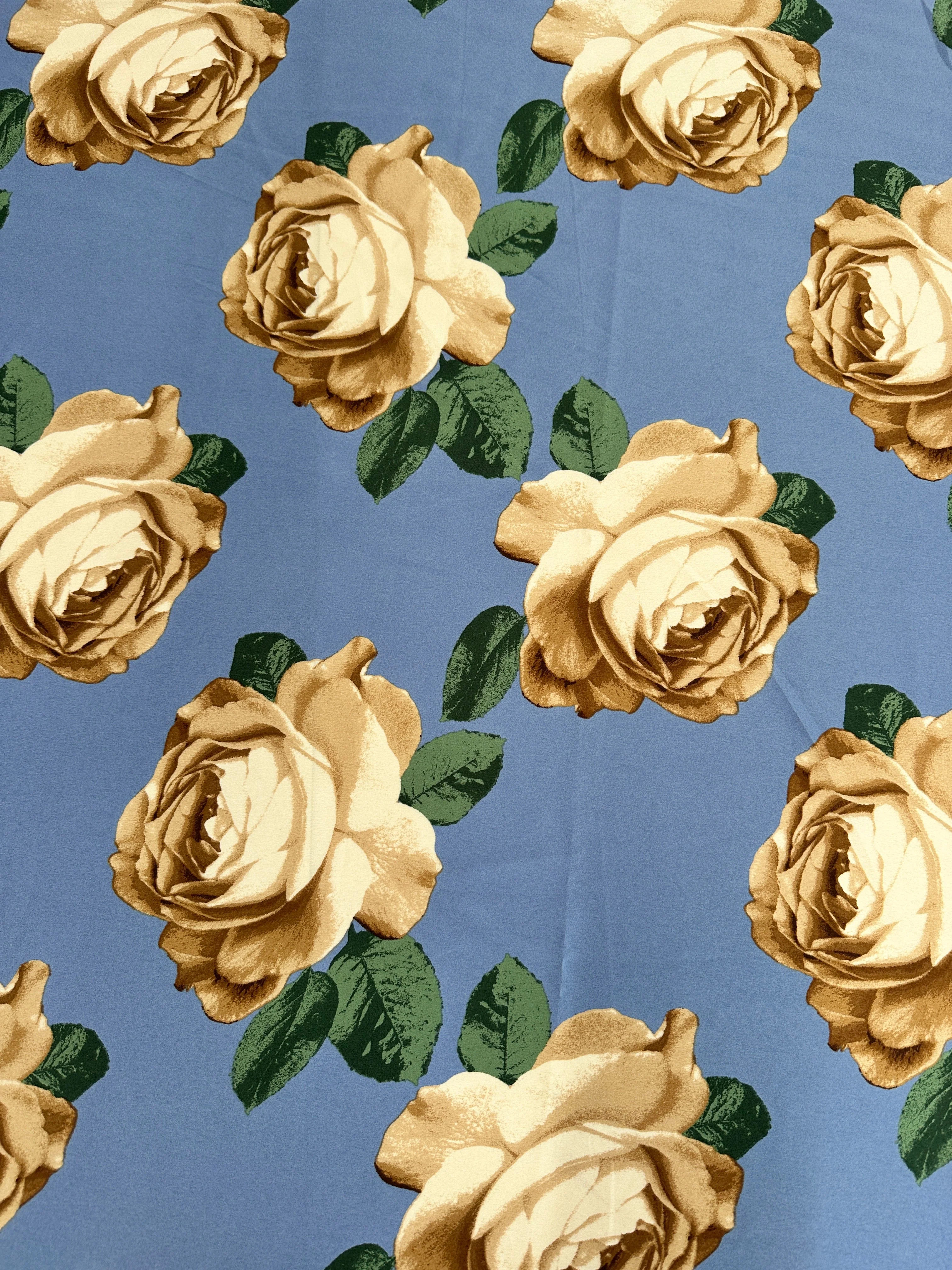 Blue/Gold Floral Print Satin - Image 7