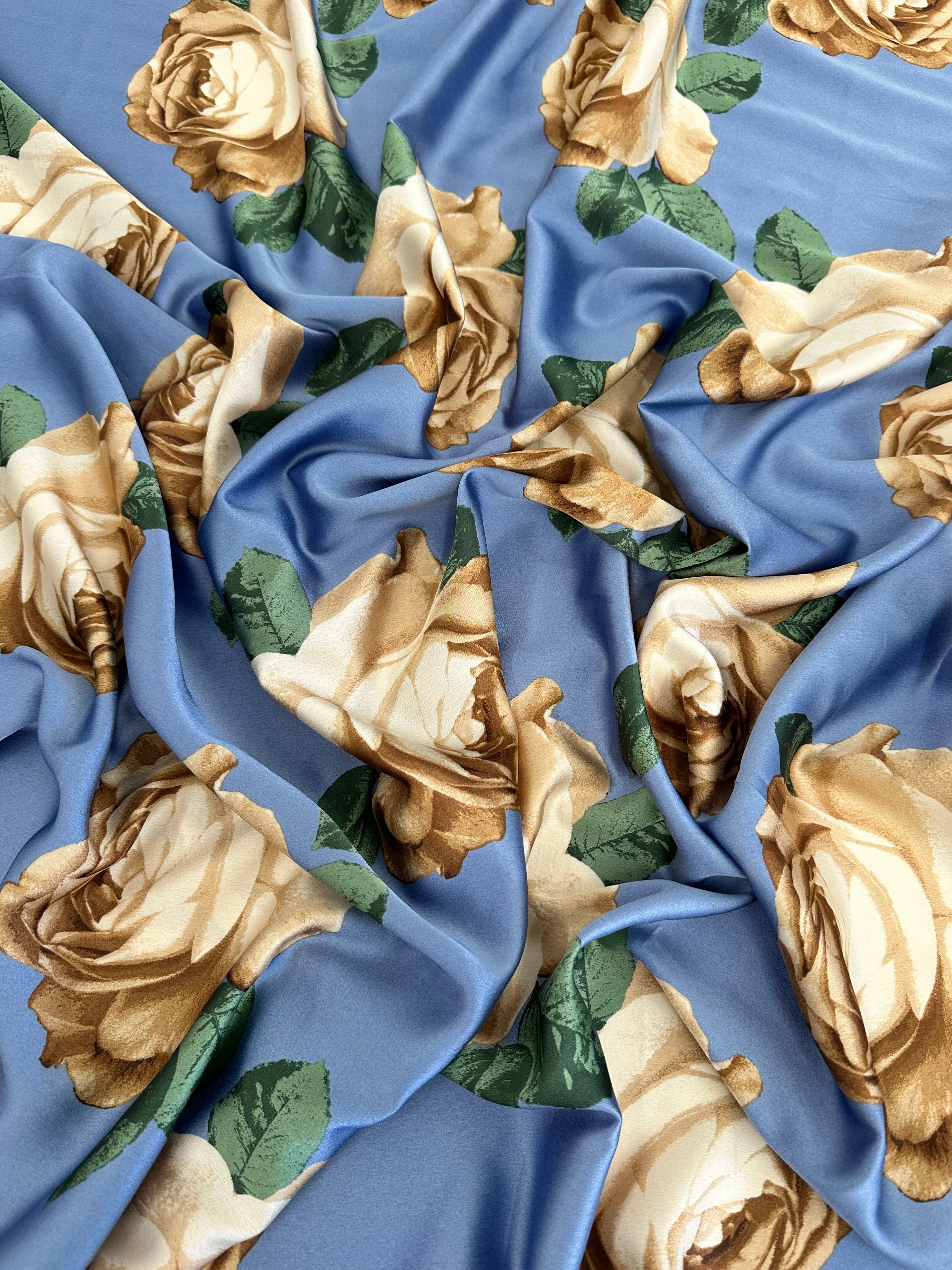 Blue/Gold Floral Print Satin - Image 9