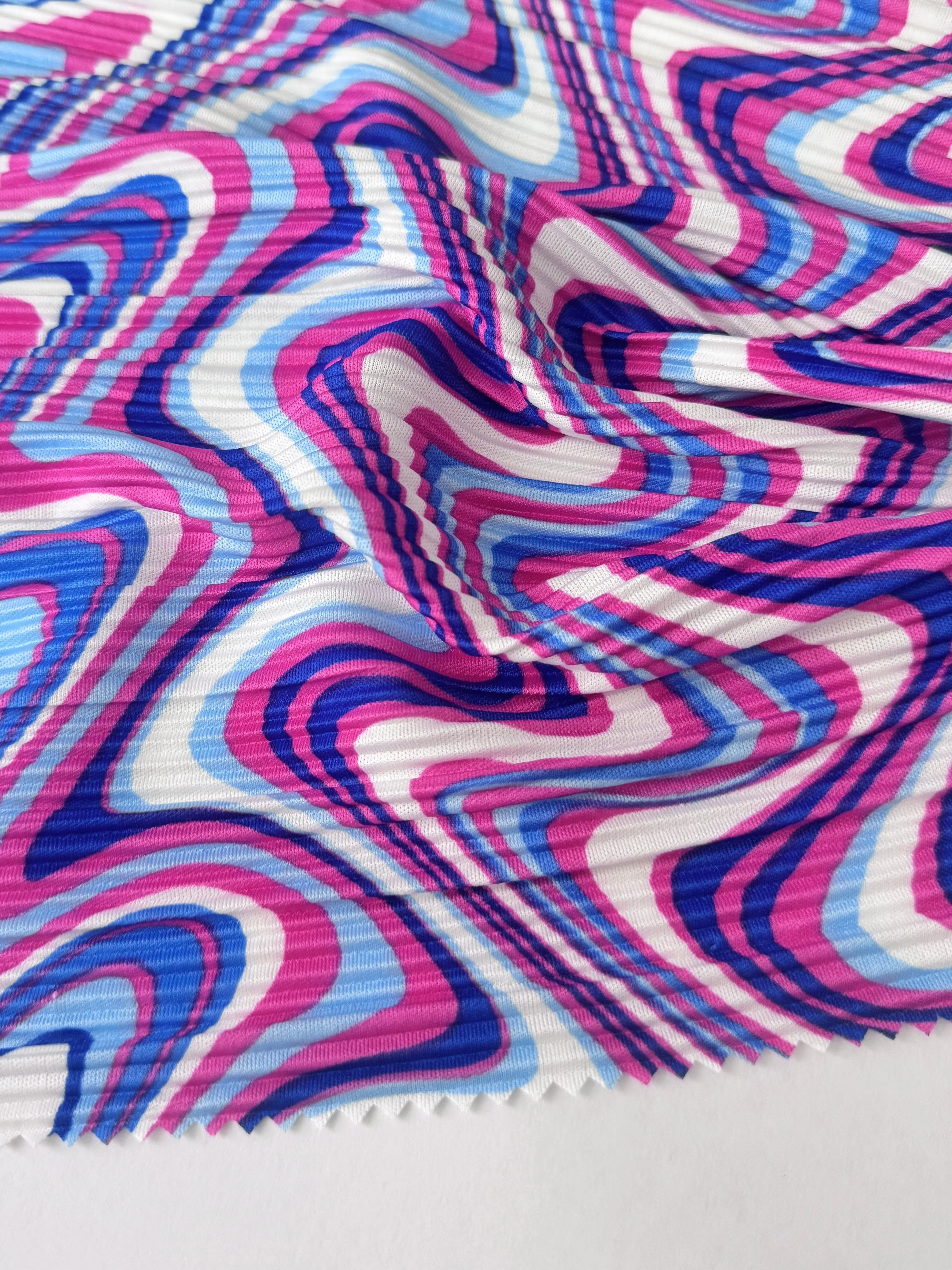 Blue Pink Wave Print Pleated Knit - Image 8