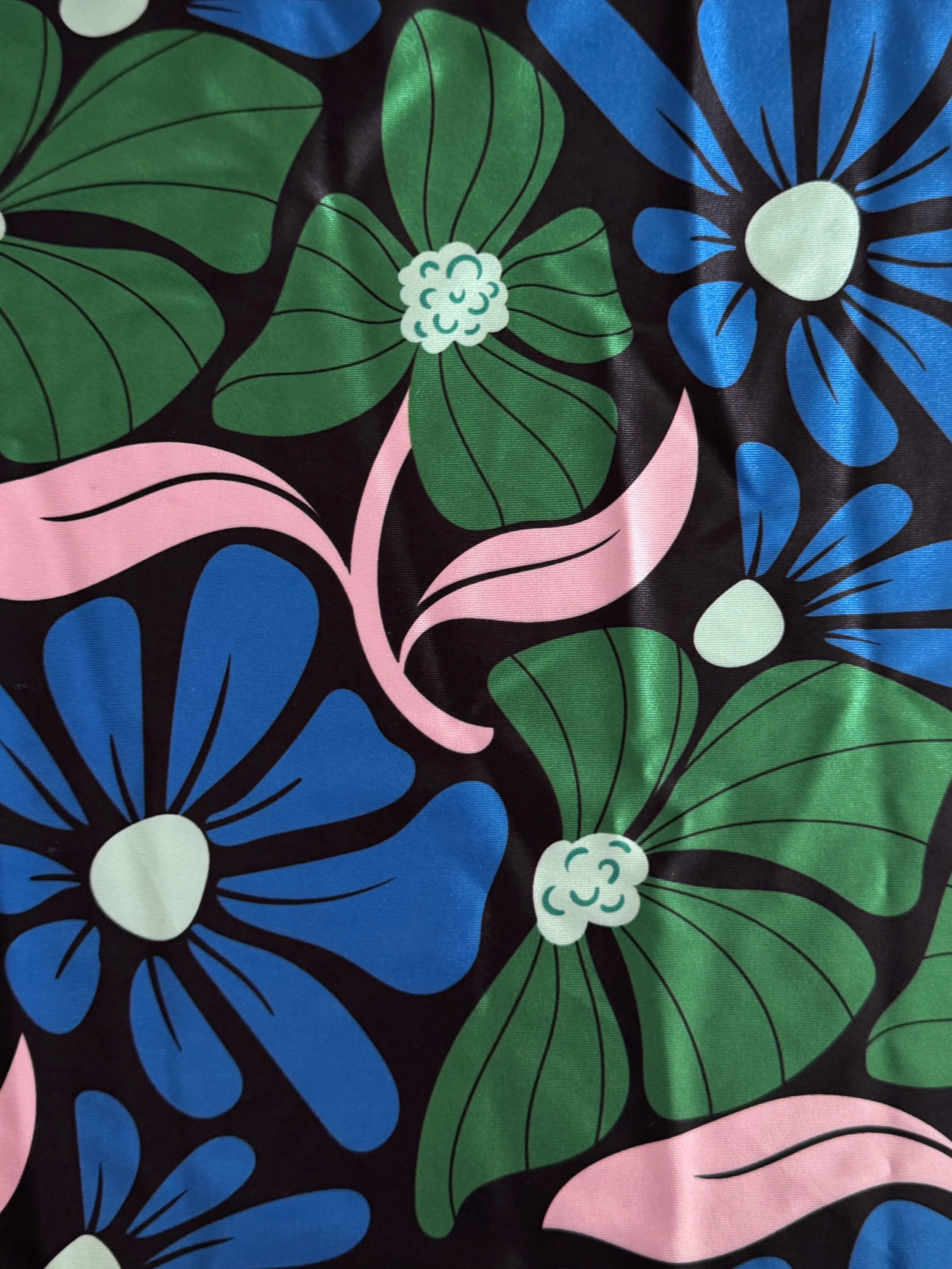 Blue Retro Blossom Flowers Nylon Spandex