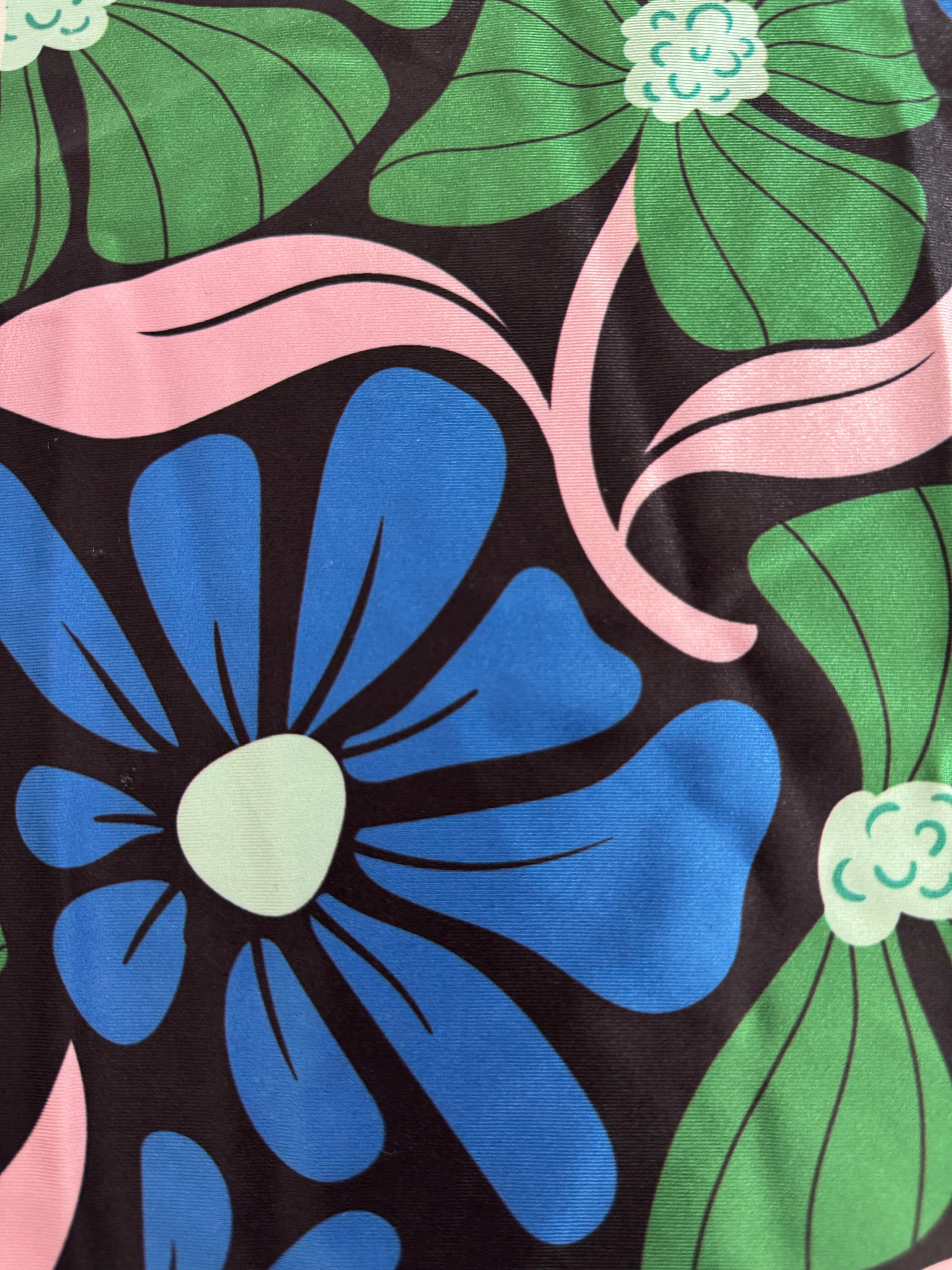 Blue Retro Blossom Flowers Nylon Spandex - Image 2