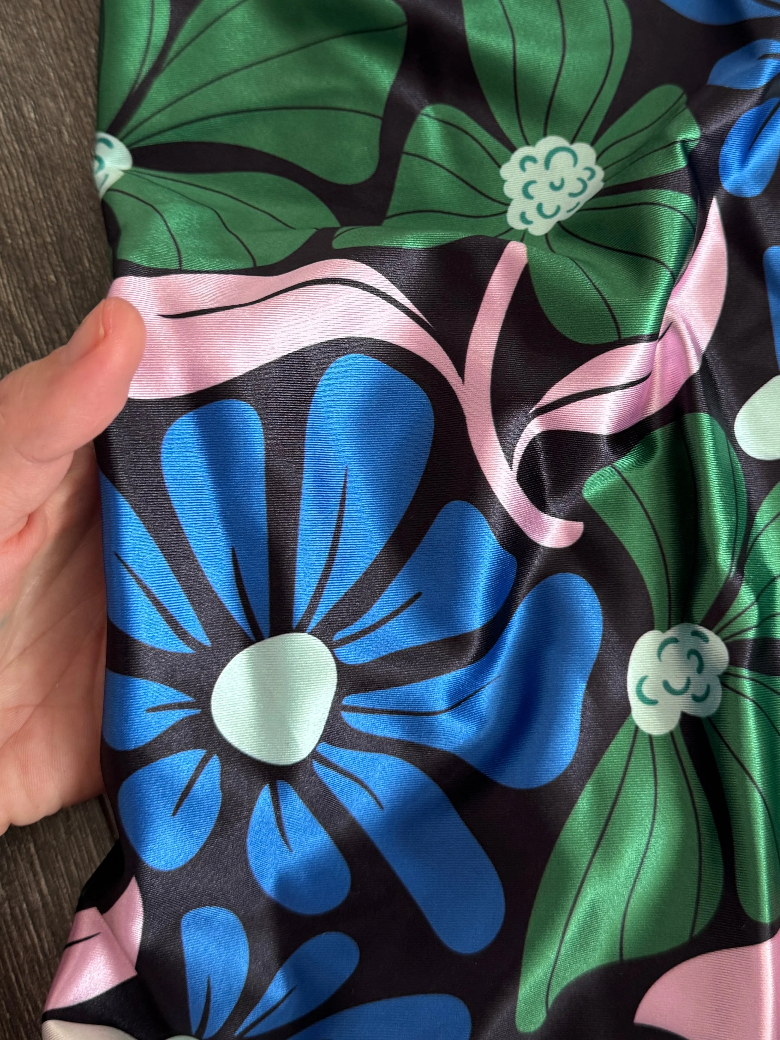 Blue Retro Blossom Flowers Nylon Spandex - Image 5