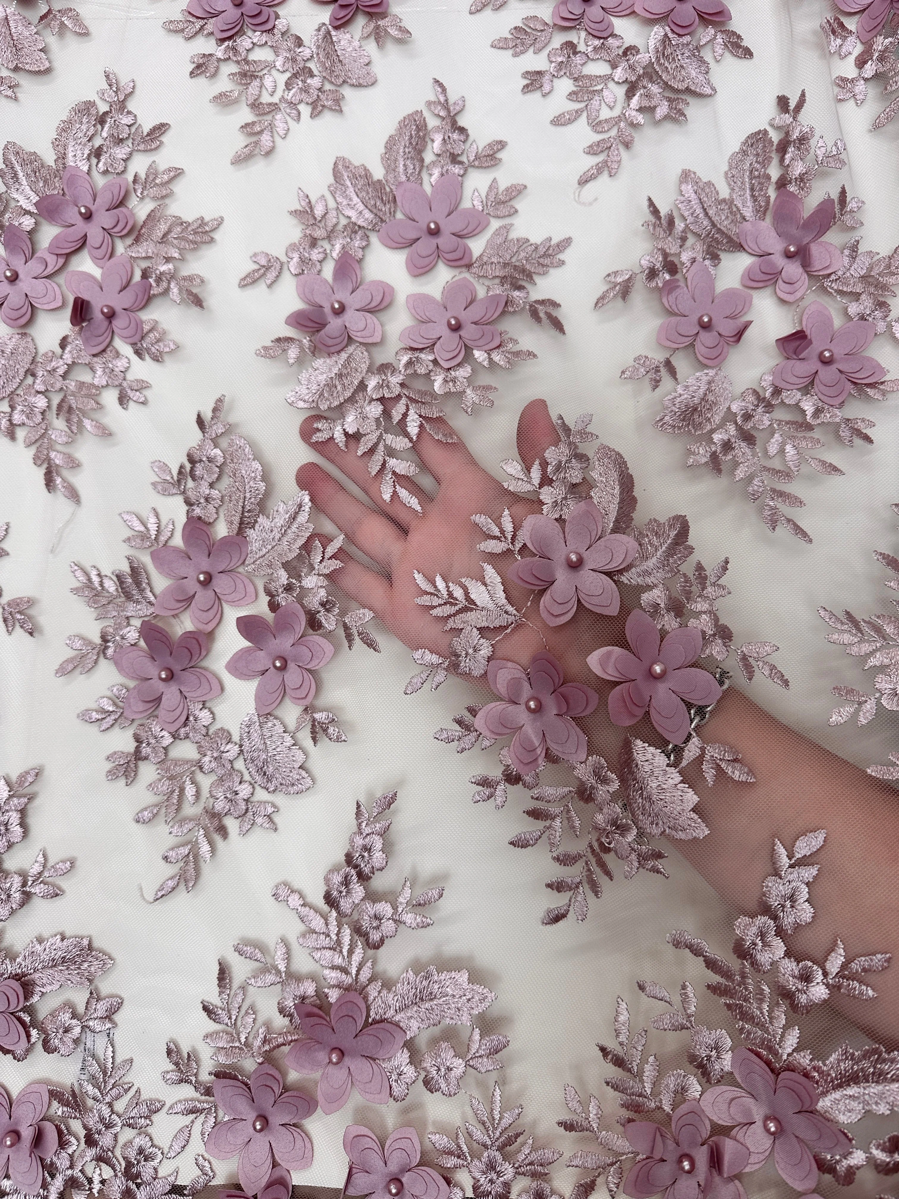 Blush 3D Flower Scalloped Mesh Lace