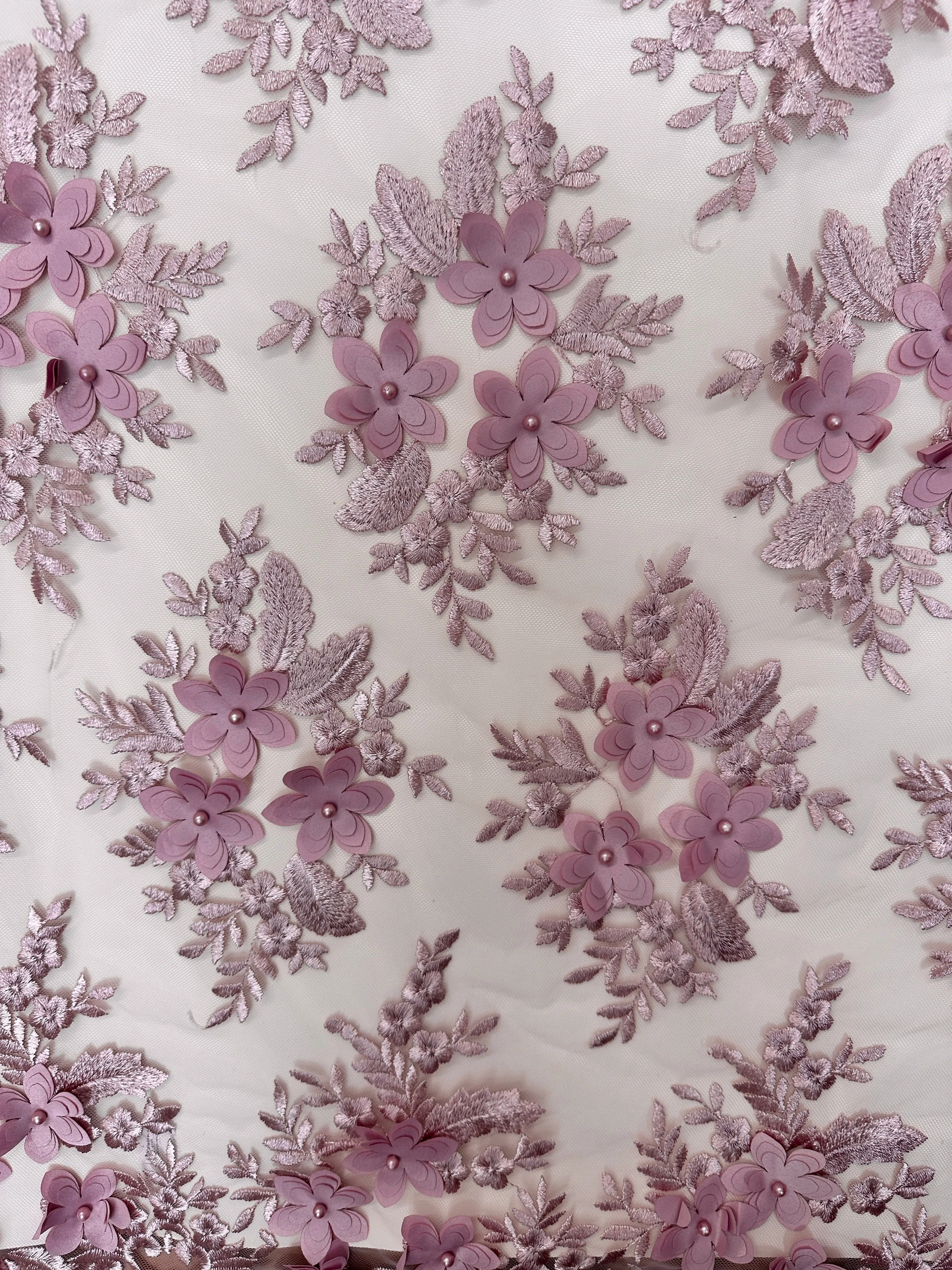 Blush 3D Flower Scalloped Mesh Lace - Image 2