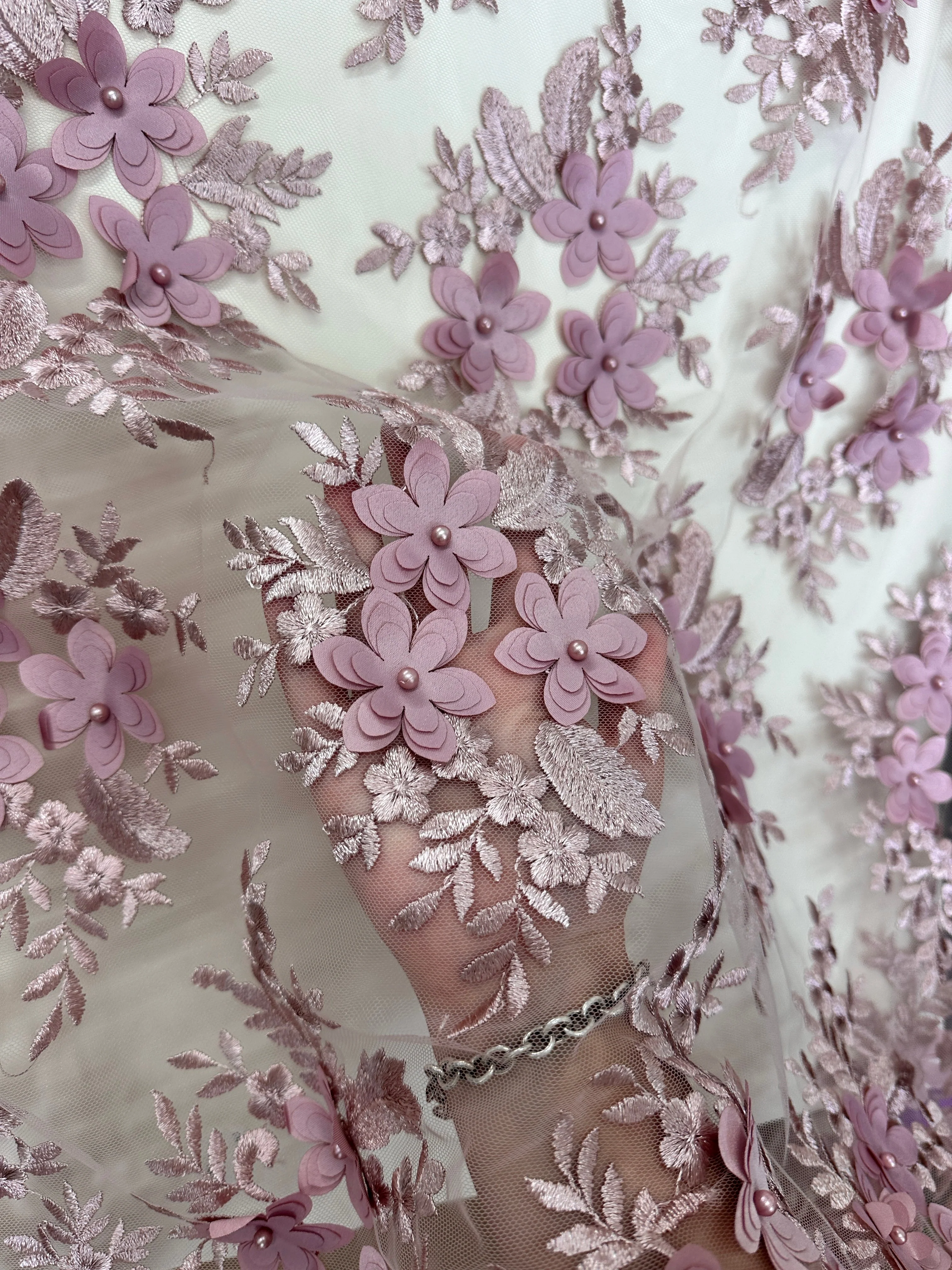 Blush 3D Flower Scalloped Mesh Lace - Image 3