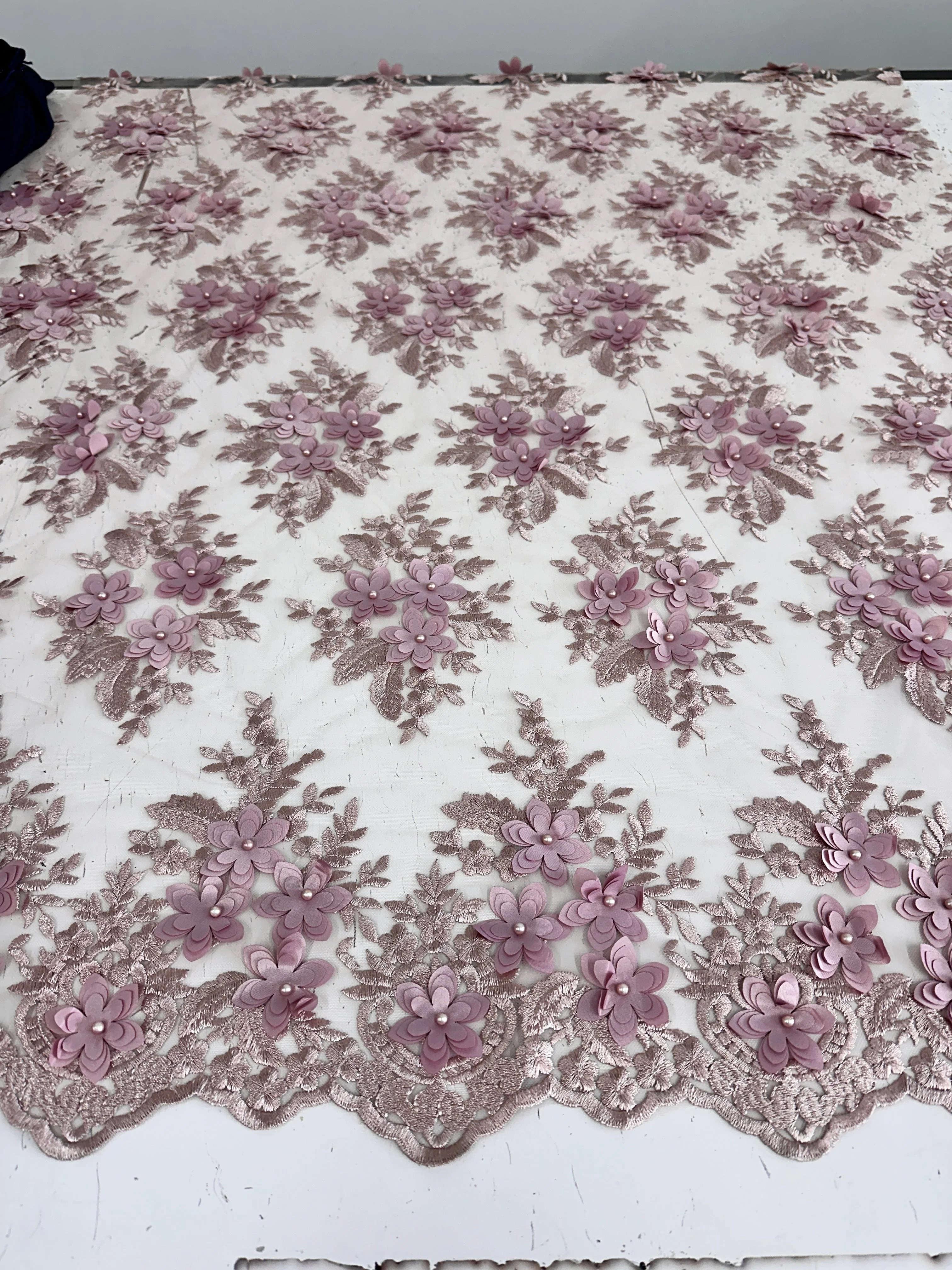 Blush 3D Flower Scalloped Mesh Lace - Image 4