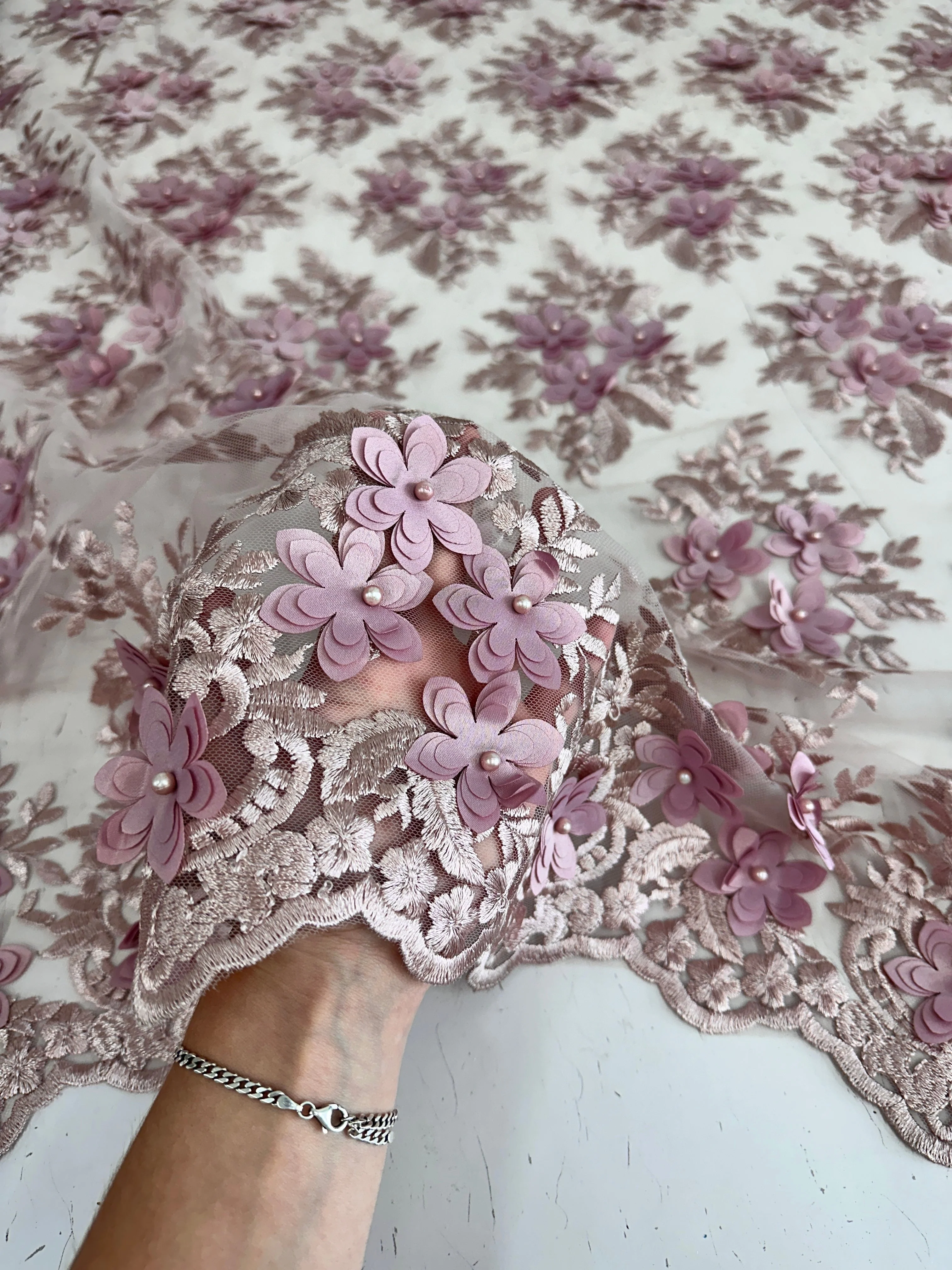 Blush 3D Flower Scalloped Mesh Lace - Image 5