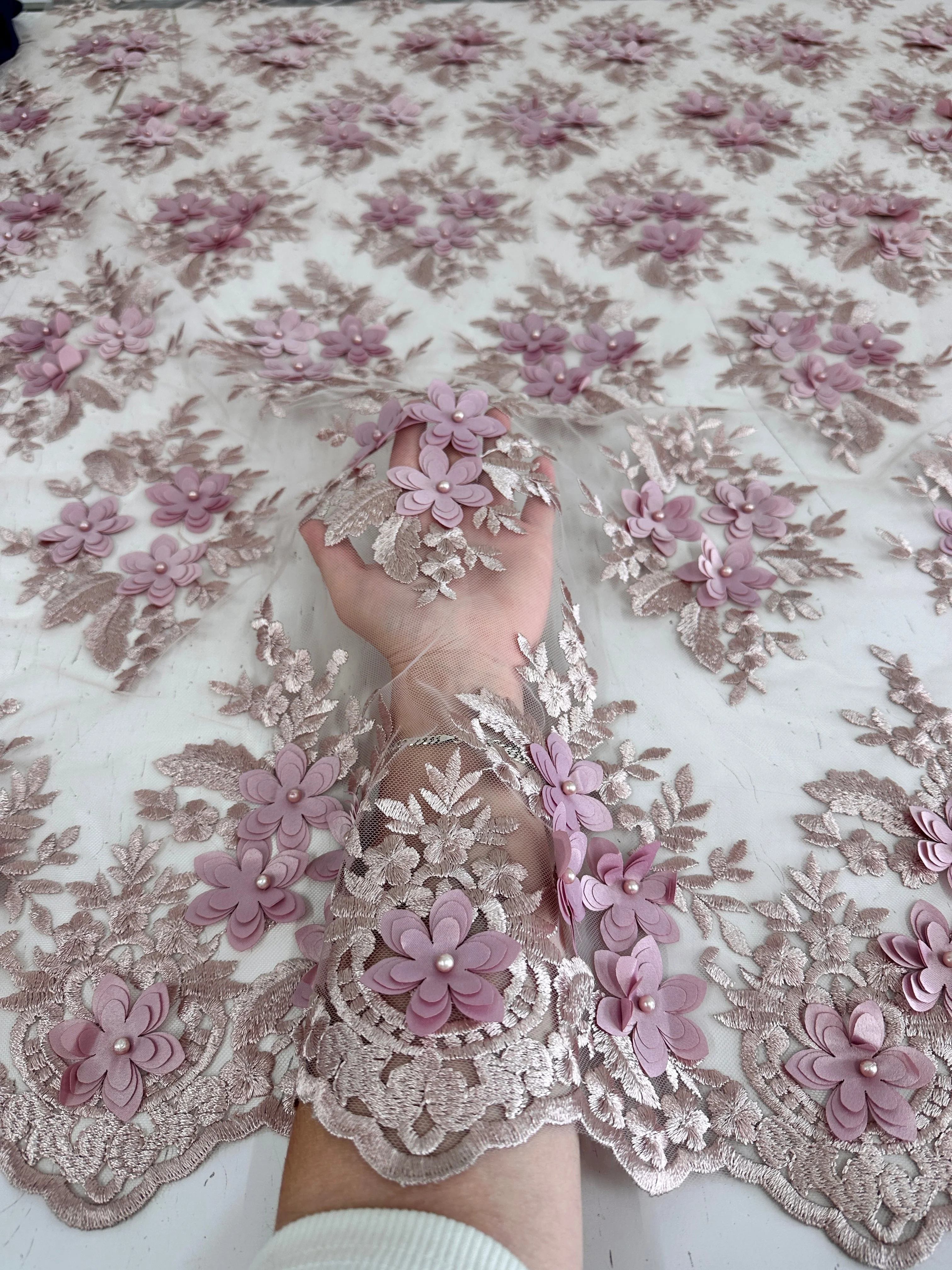 Blush 3D Flower Scalloped Mesh Lace - Image 6