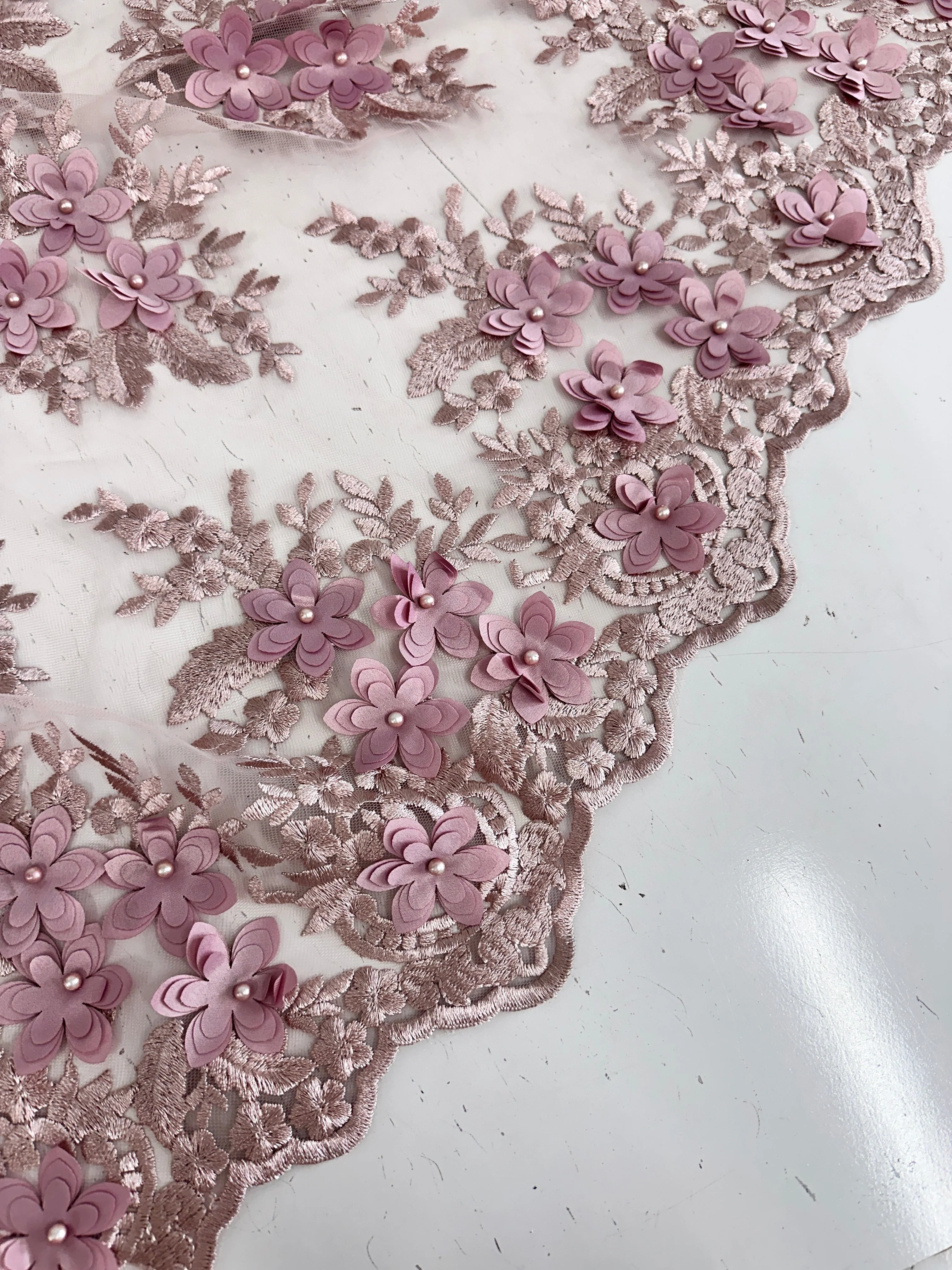 Blush 3D Flower Scalloped Mesh Lace - Image 7